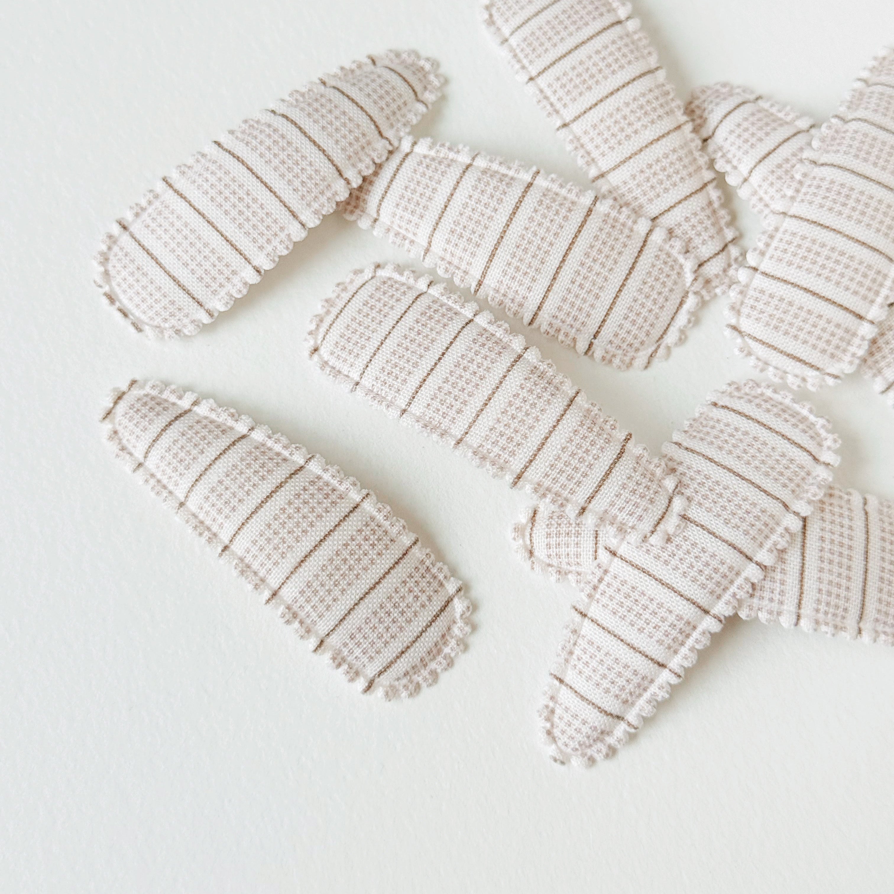 Soft Taupe Stripe Scalloped Edge Hair Clips