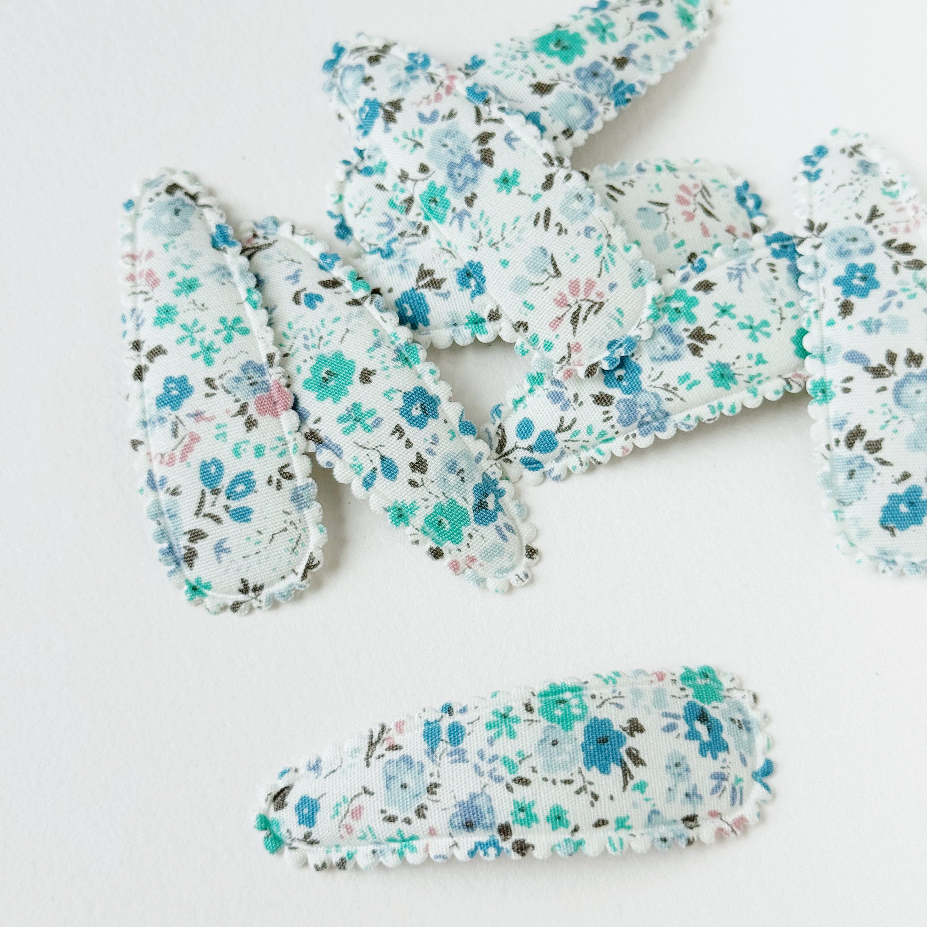 Blue & Mint Pastel Floral Scalloped Edge Hair Clips