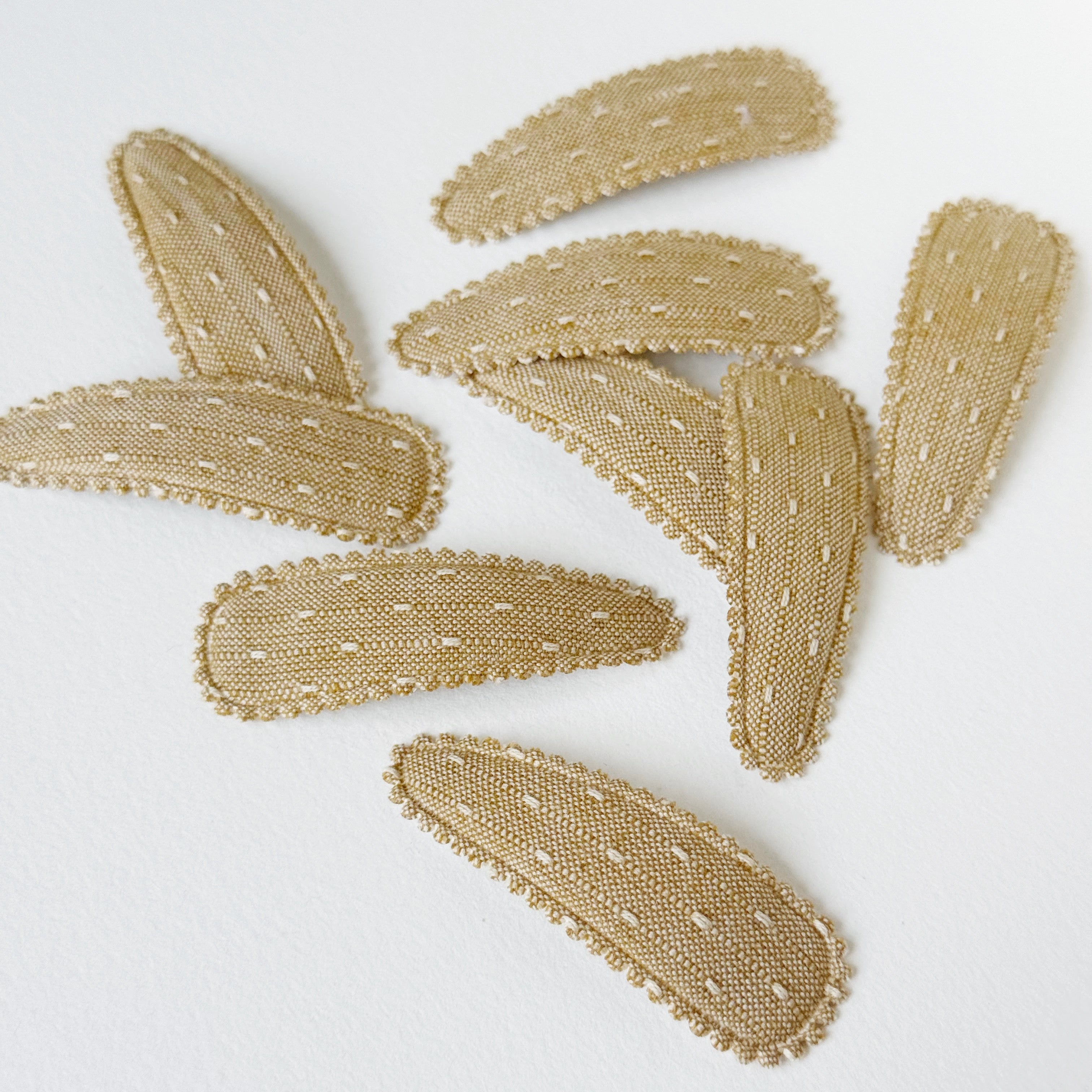 Golden Flax Embroidered Scalloped Edge Hair Clips