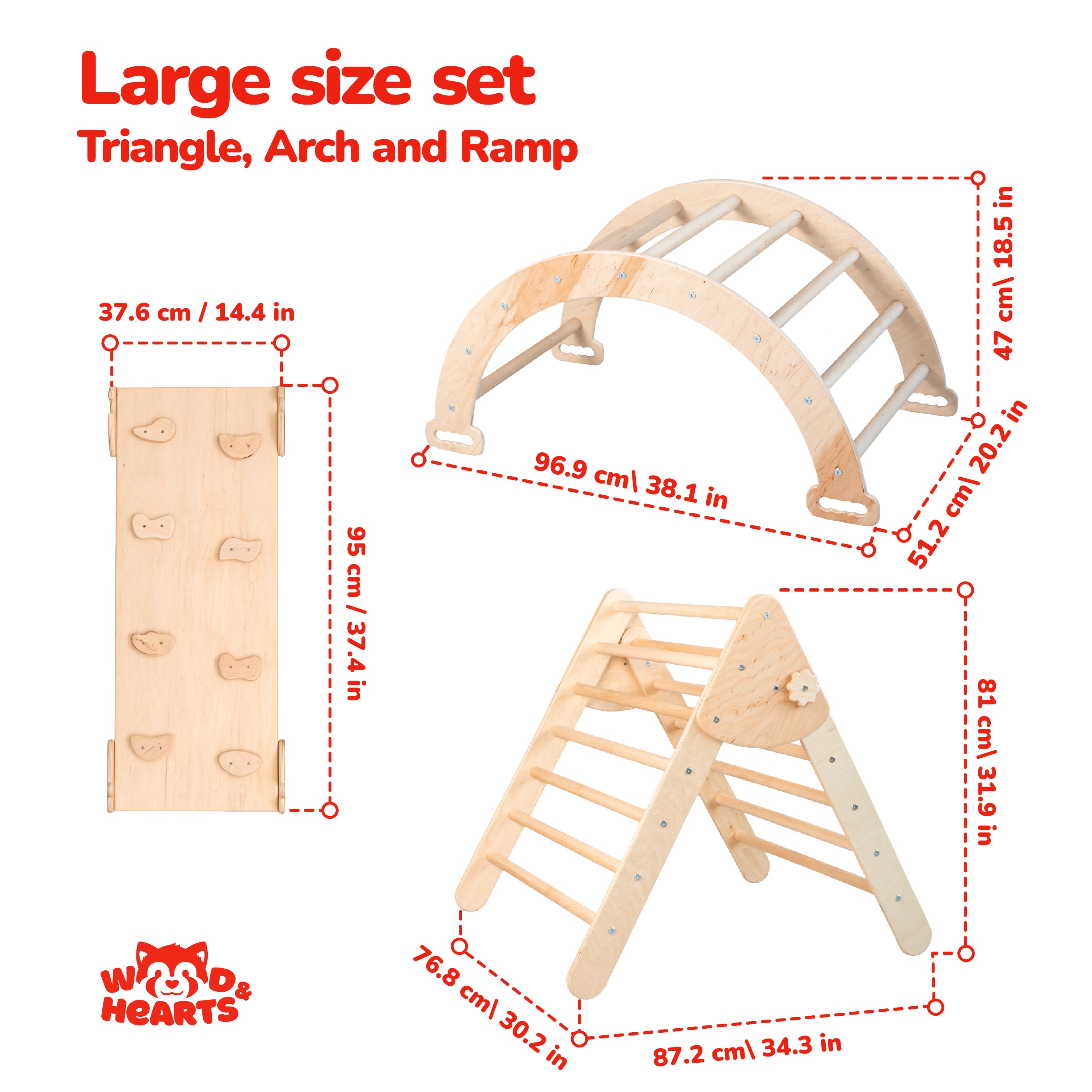 Montessori Climbing Set – Foldable Triangle, Climbing Arch & Rocker Board