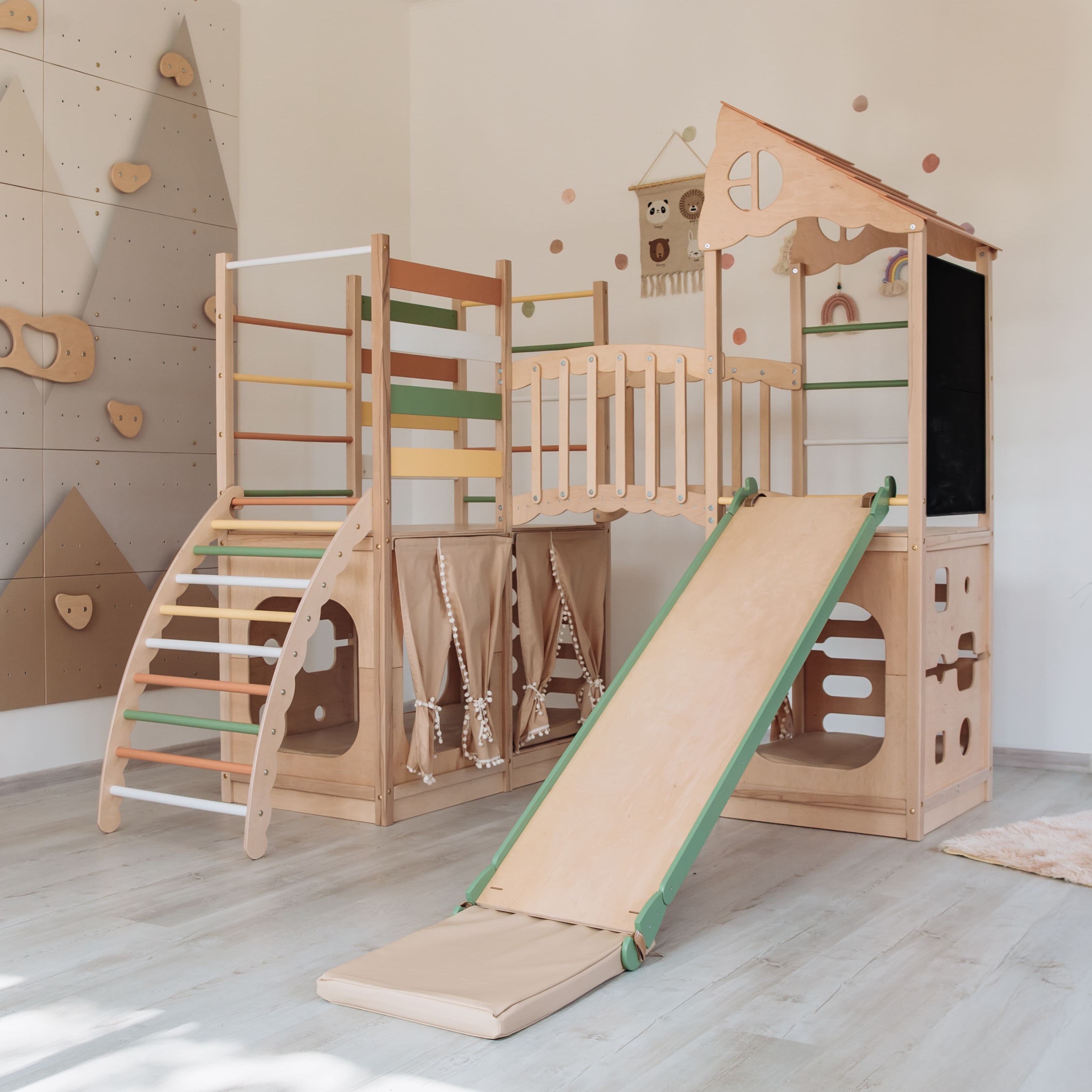 Large Indoor Wood Playground Climber with Houses