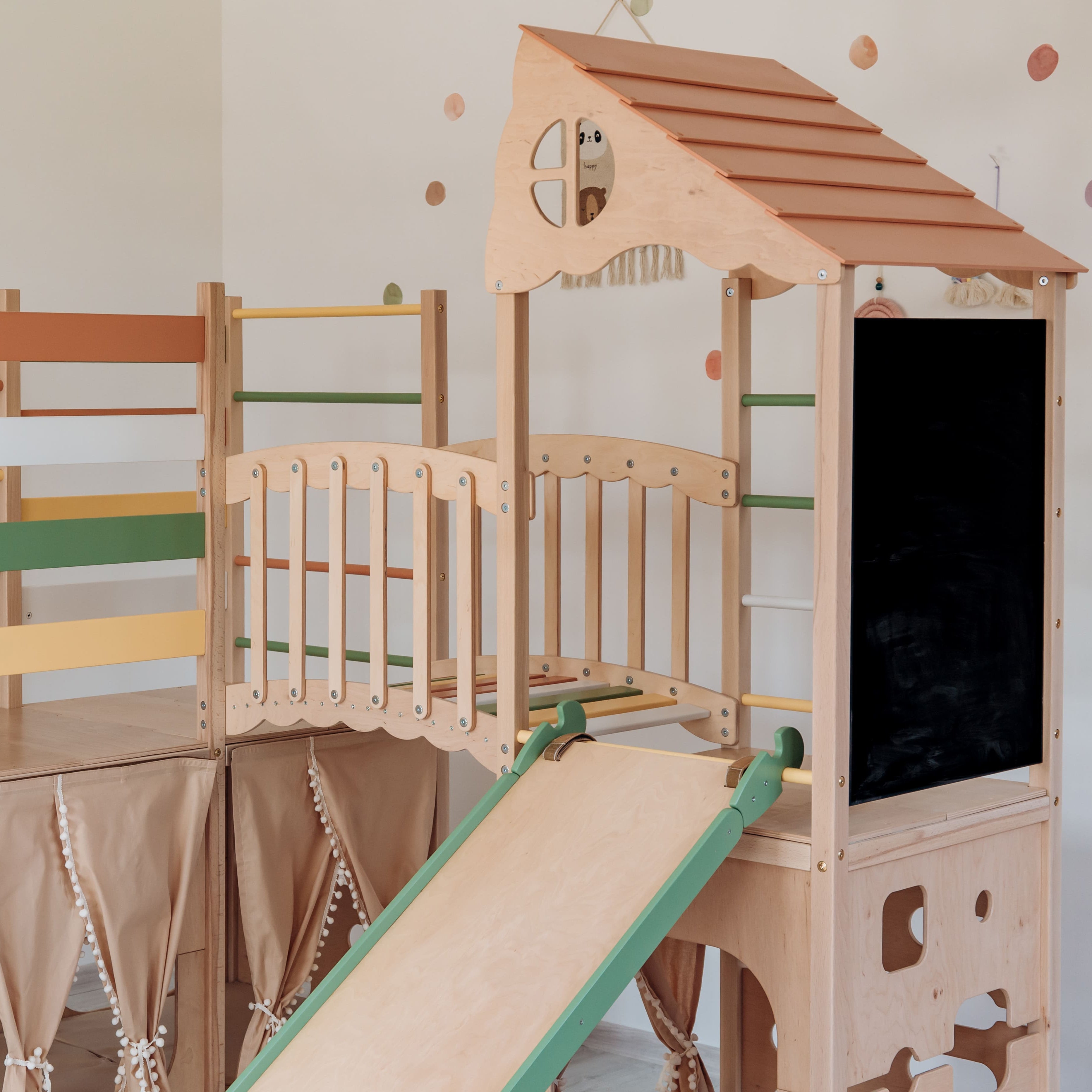 Large Indoor Wood Playground Climber with Houses