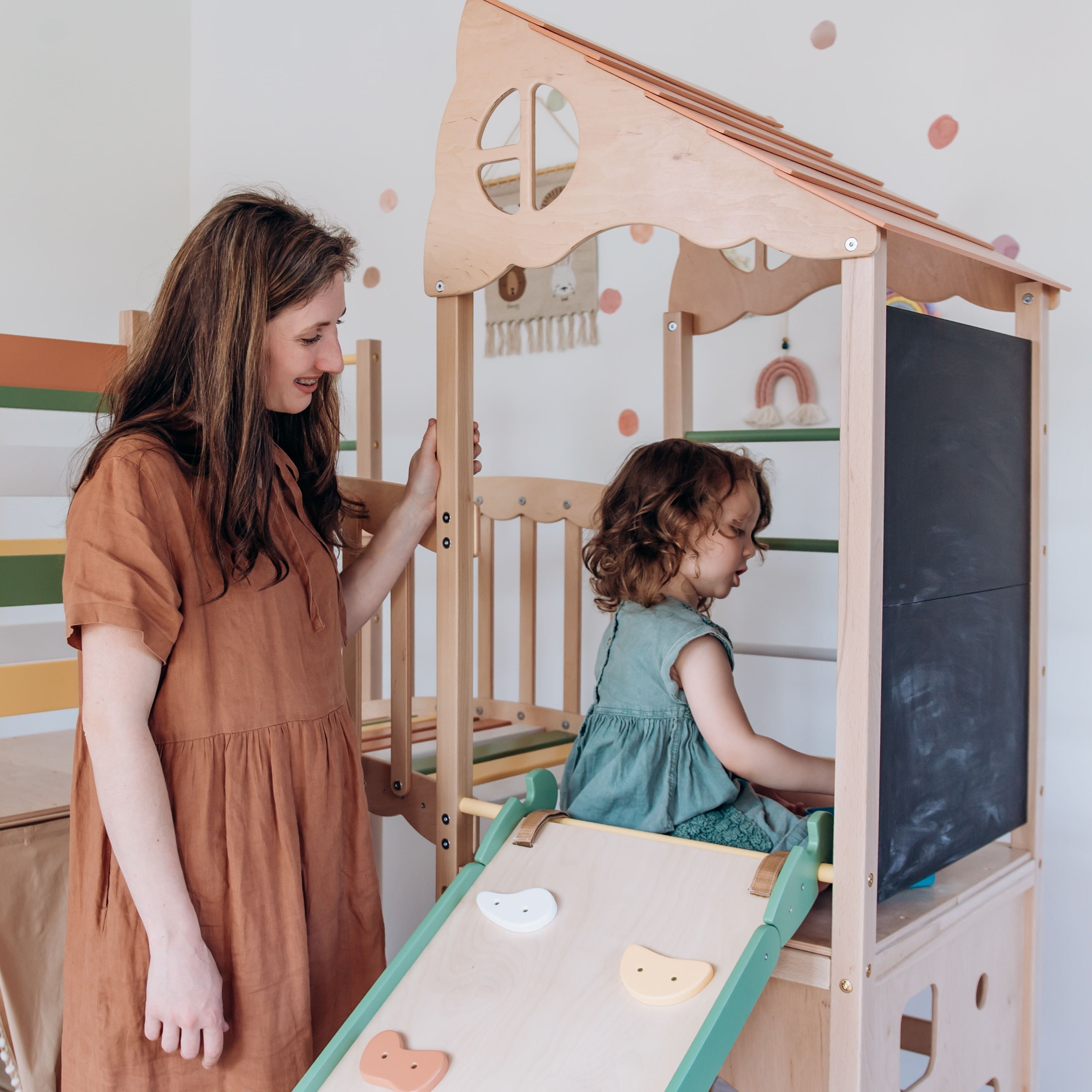Large Indoor Wood Playground Climber with Houses