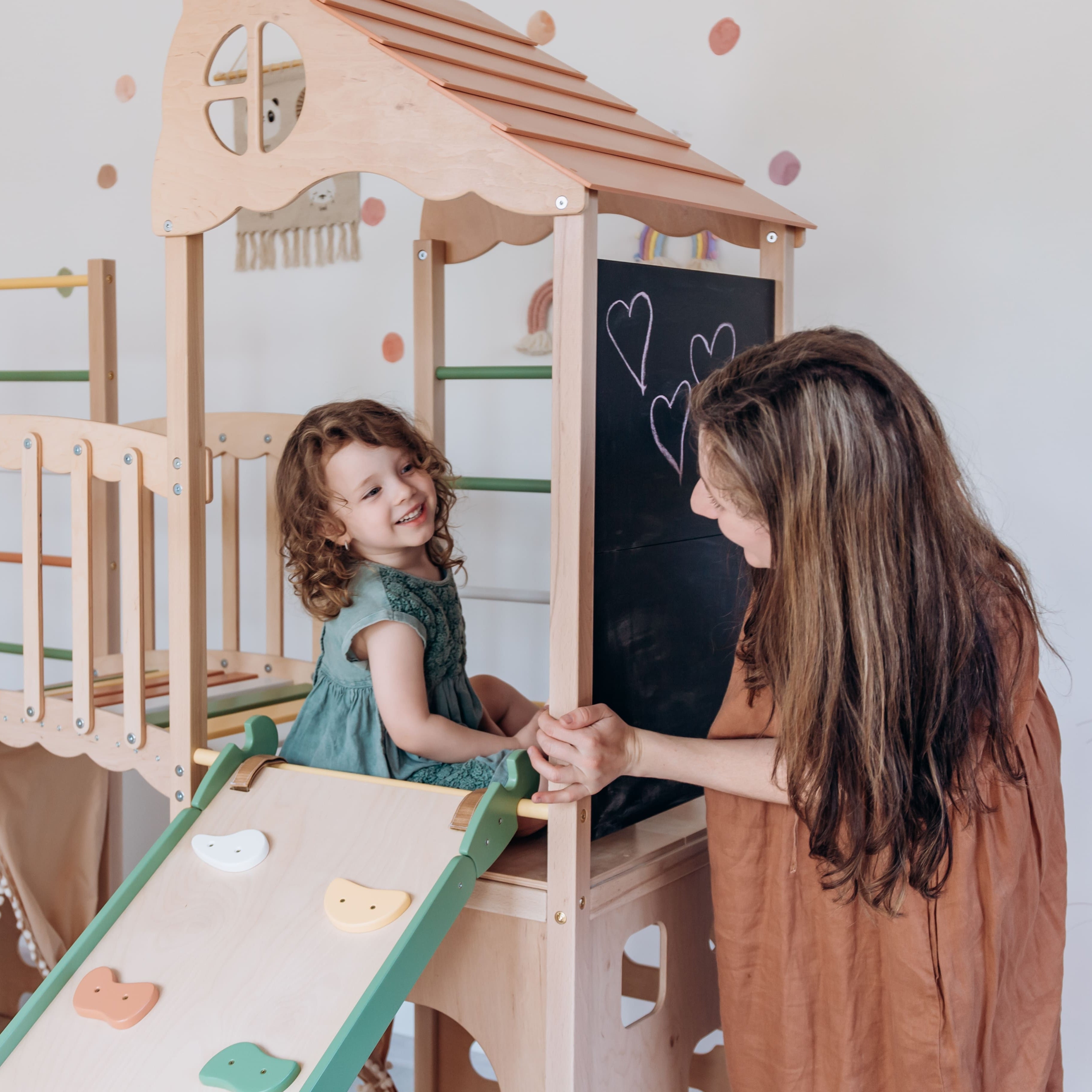 Large Indoor Wood Playground Climber with Houses