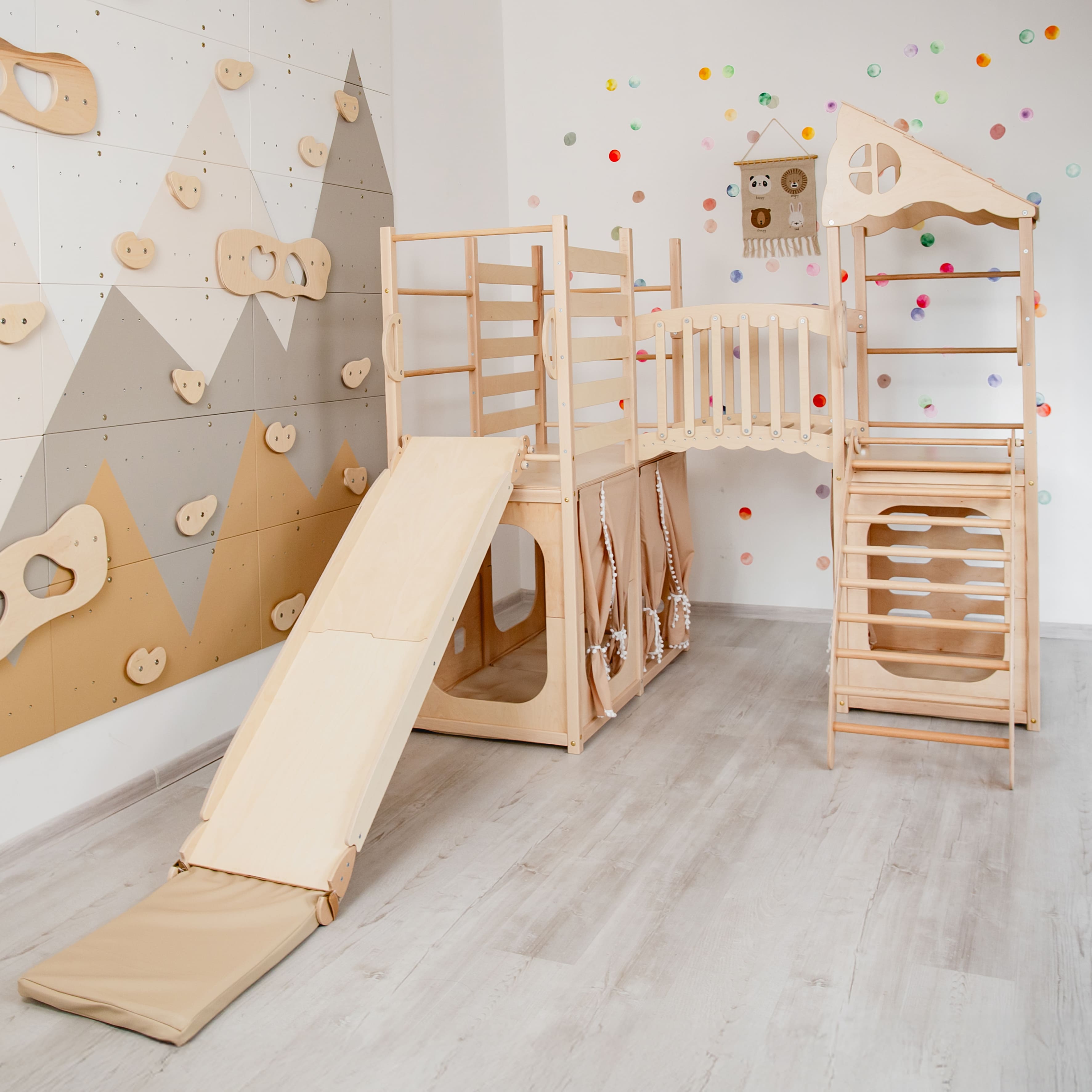 Large Indoor Wood Playground Climber with Houses