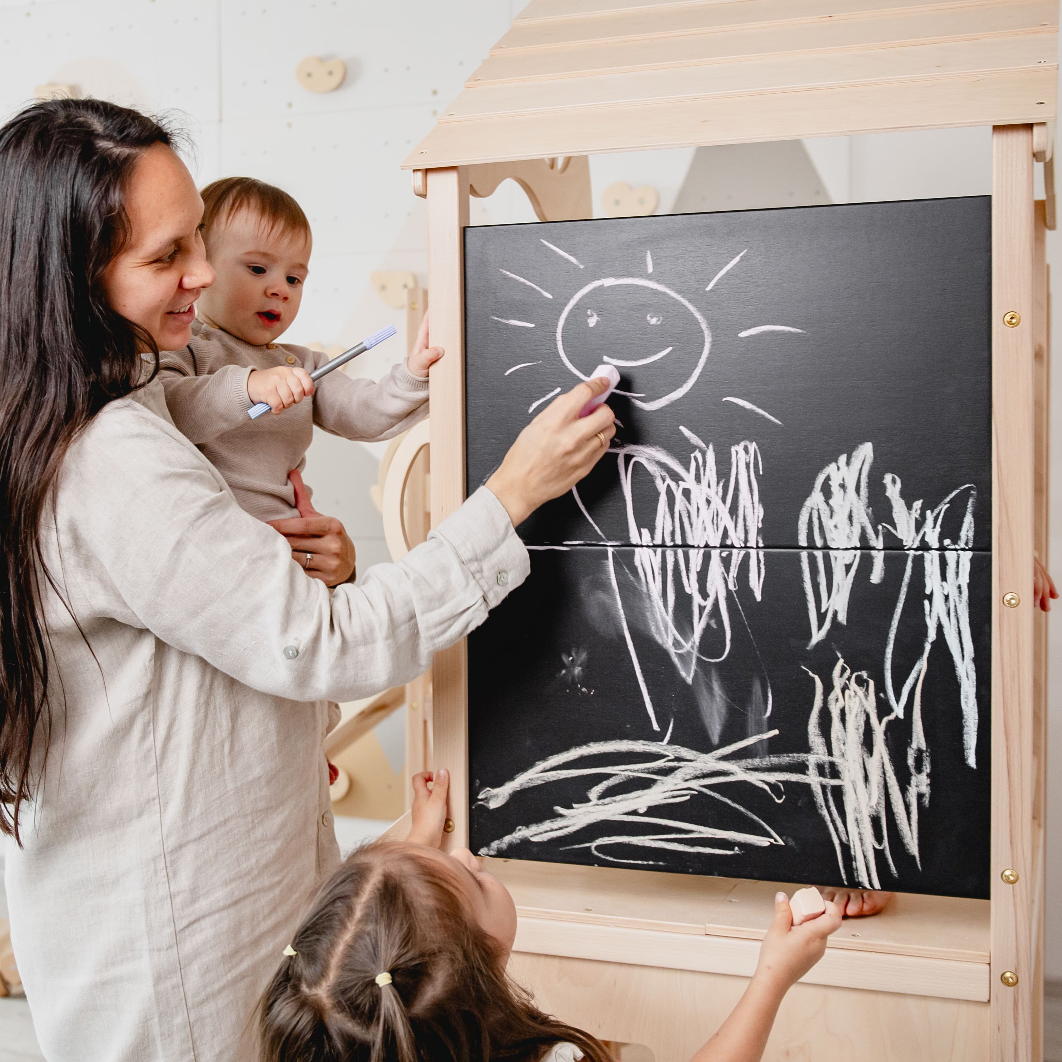 Large Indoor Wood Playground Climber with Houses