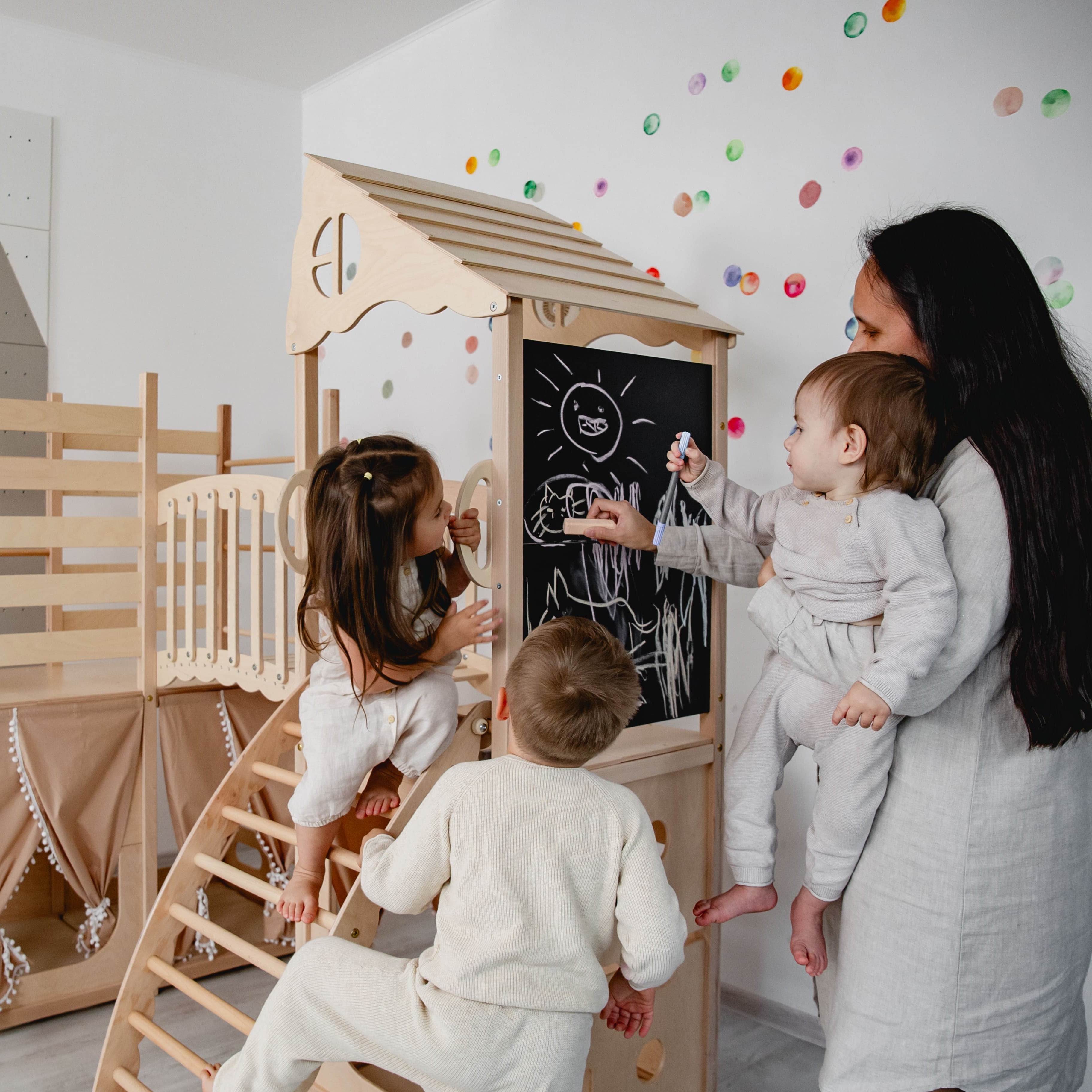 Large Indoor Wood Playground Climber with Houses