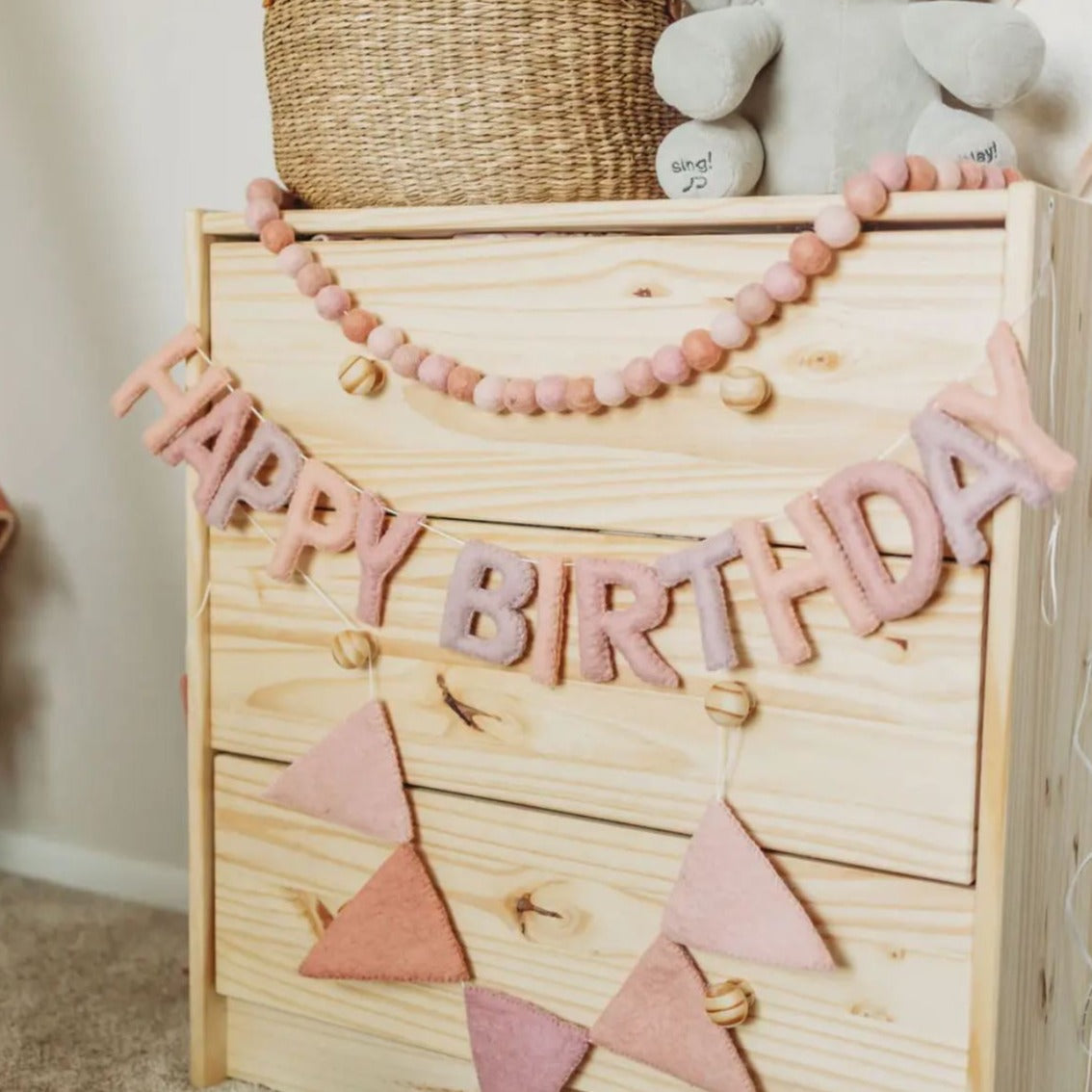 Felt Pink Flag Garland