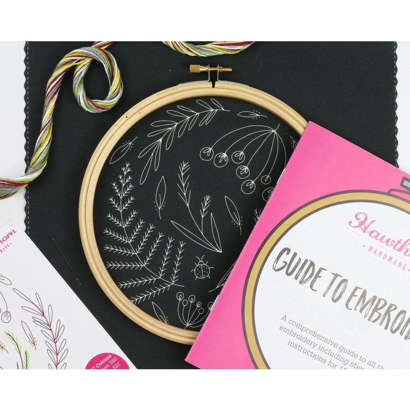 Black Wildwood Floral Embroidery Kit