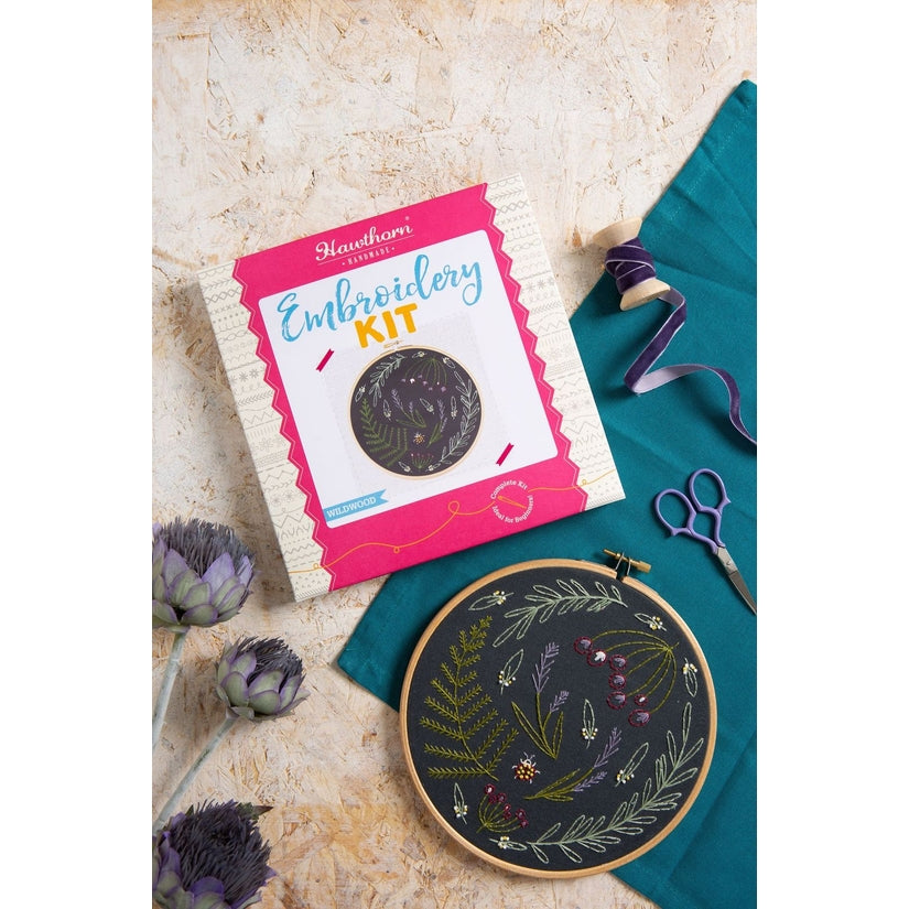 Black Wildwood Floral Embroidery Kit