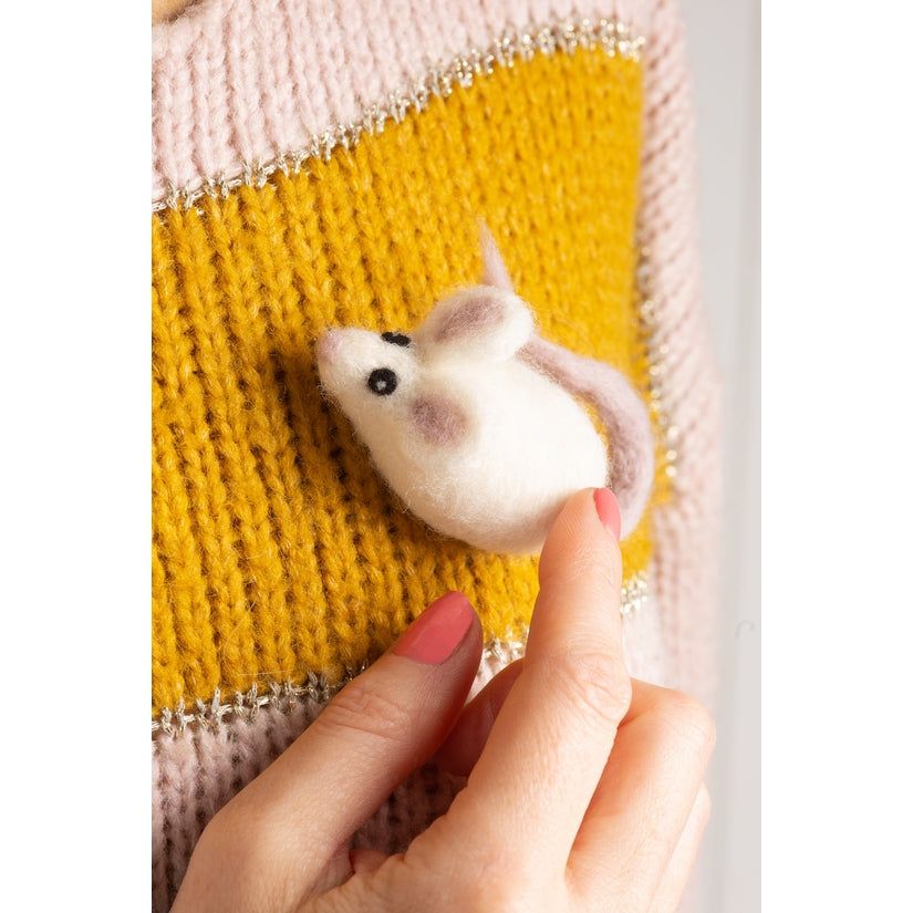White Mouse Brooch Felting Kit