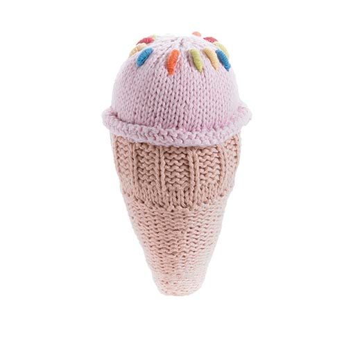Crocheted Strawberry Ice Cream Cone Rattle