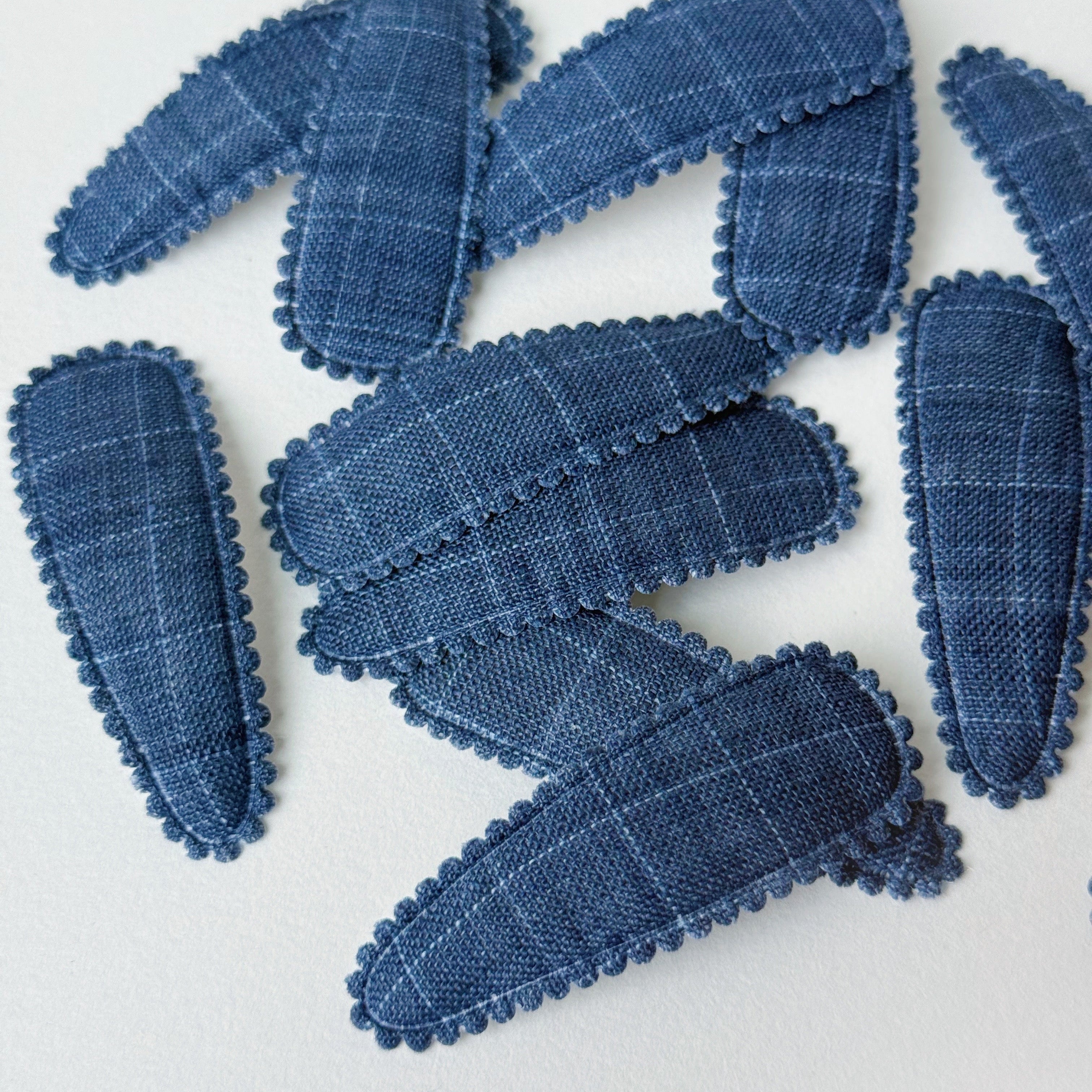 Blue Plaid Scalloped Edge Hair Clips