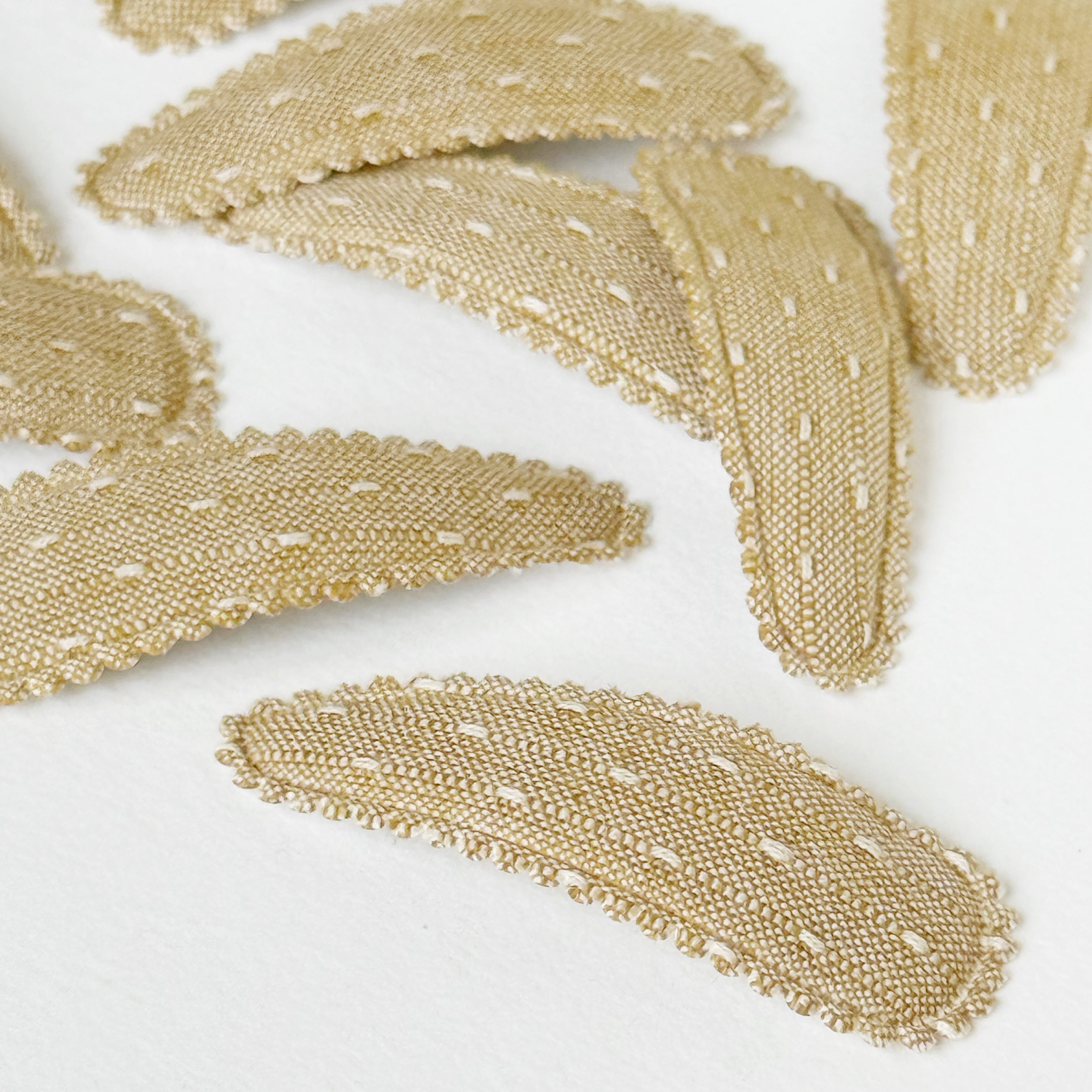 Golden Flax Embroidered Scalloped Edge Hair Clips