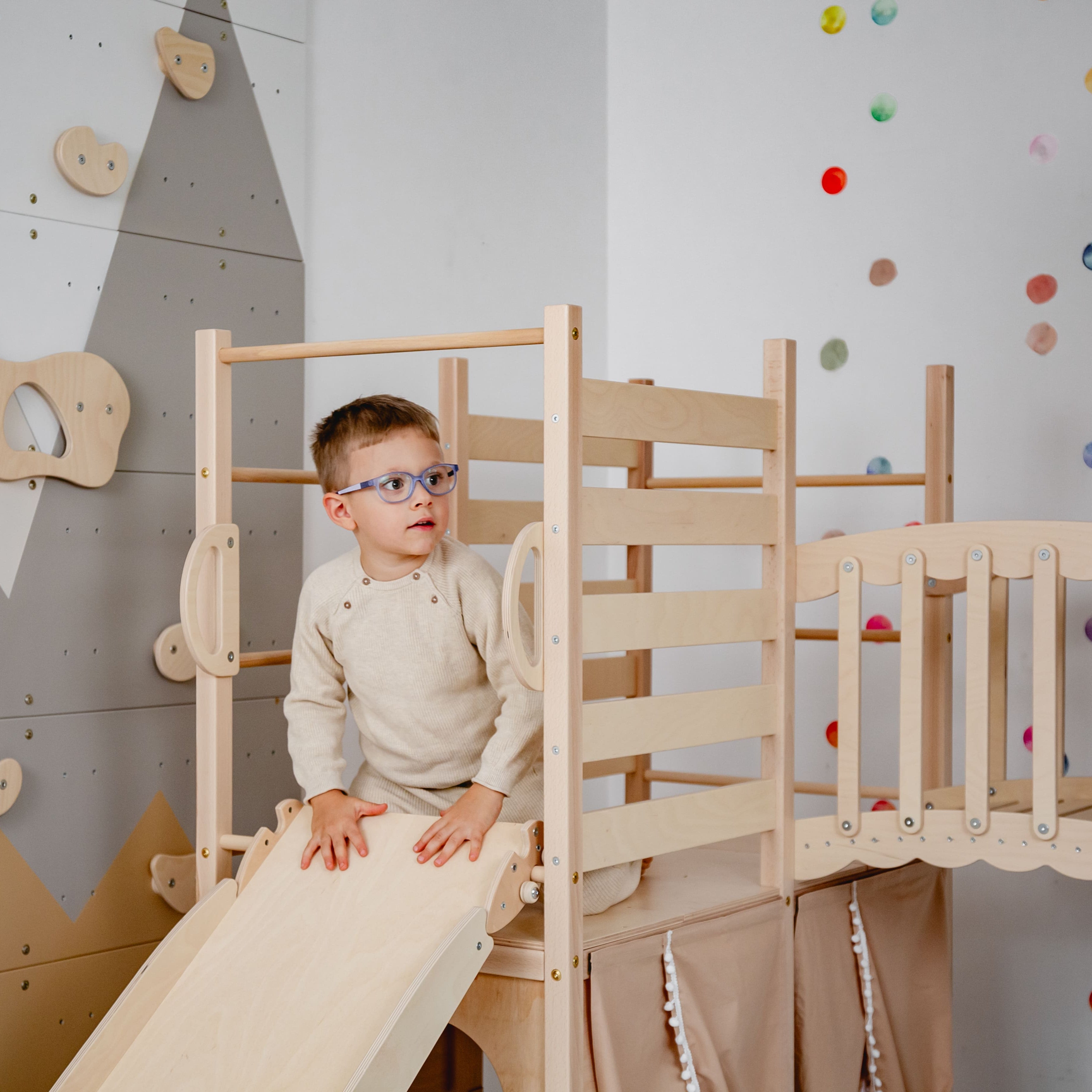 Large Indoor Wood Playground Climber with Houses