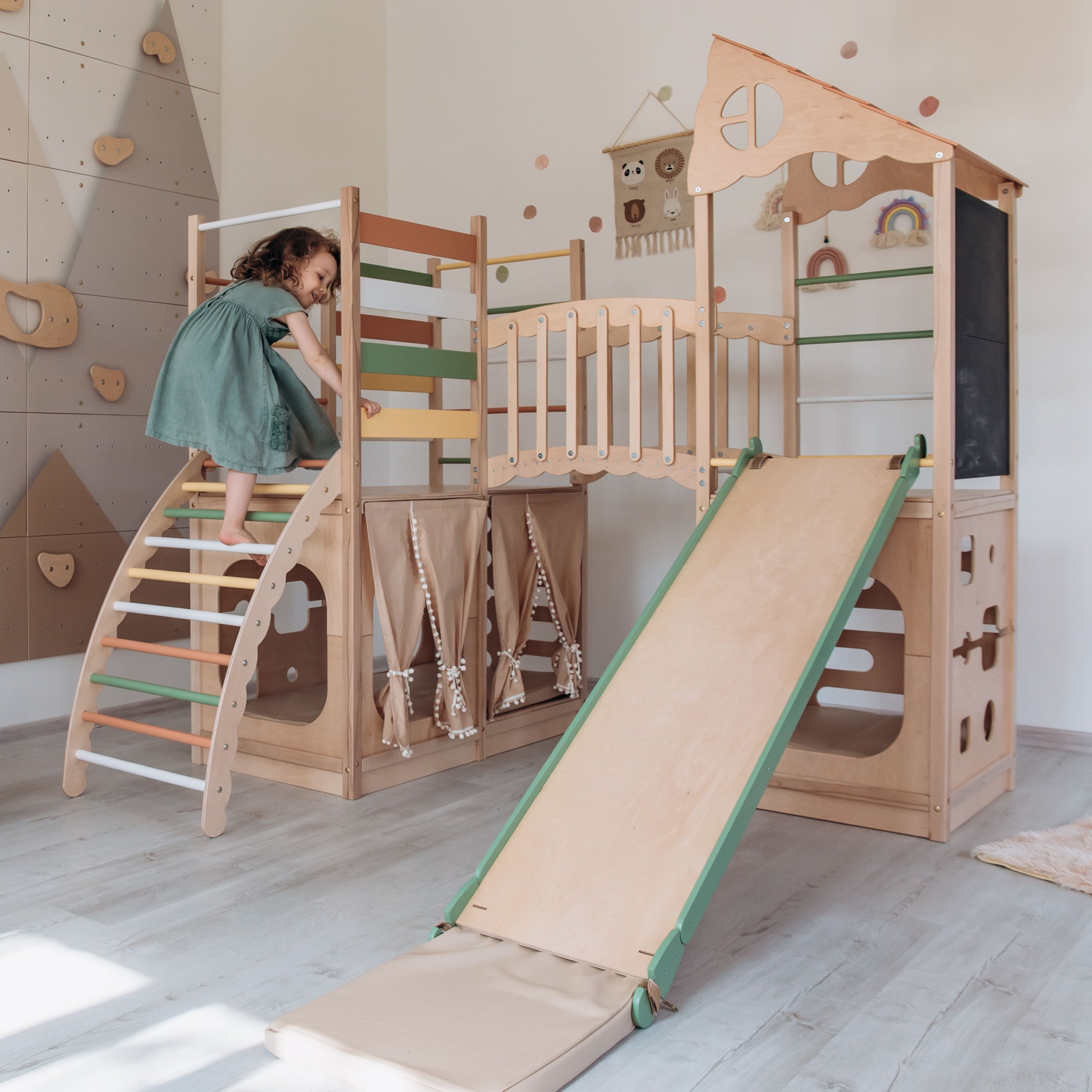 Large Indoor Wood Playground Climber with Houses