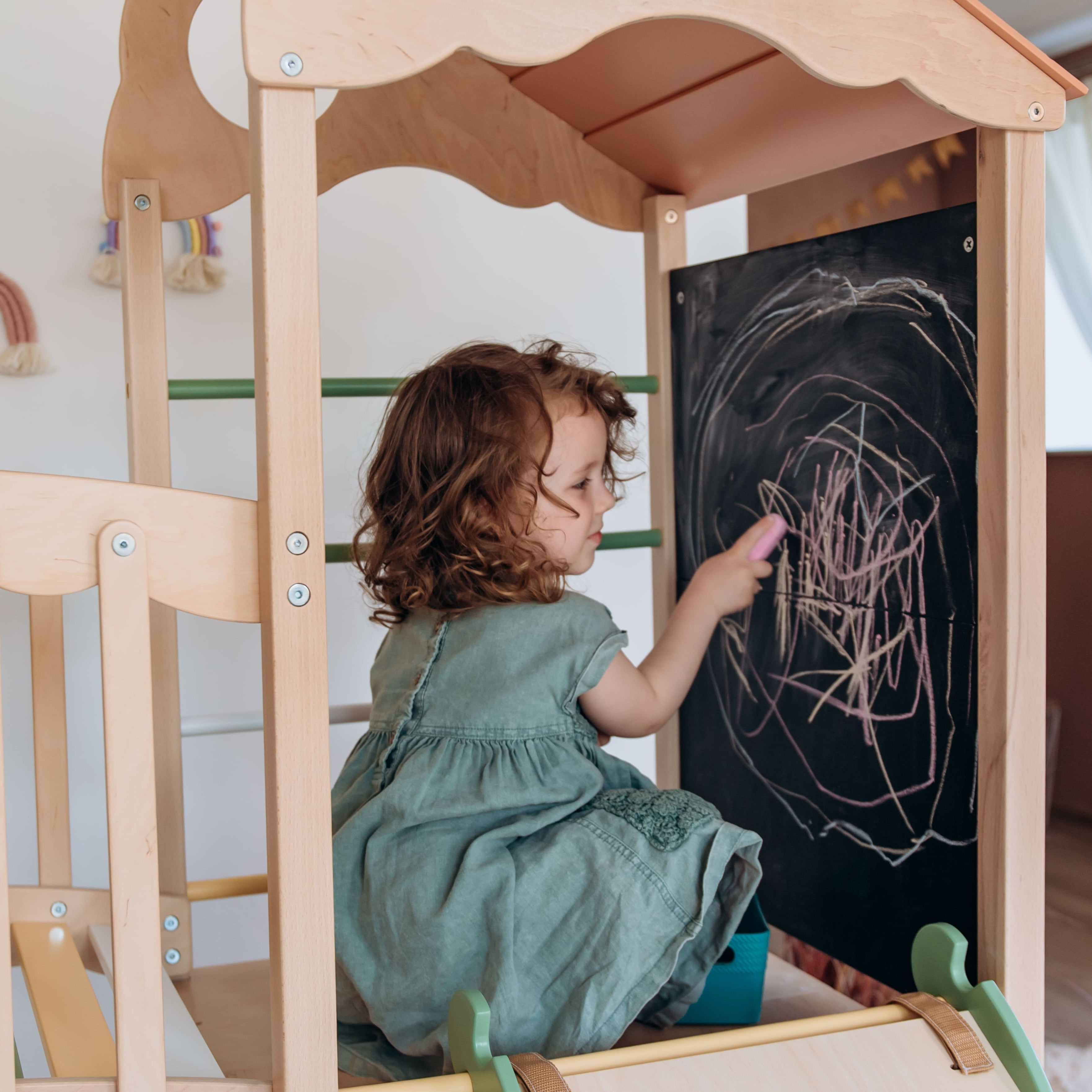 Large Indoor Wood Playground Climber with Houses
