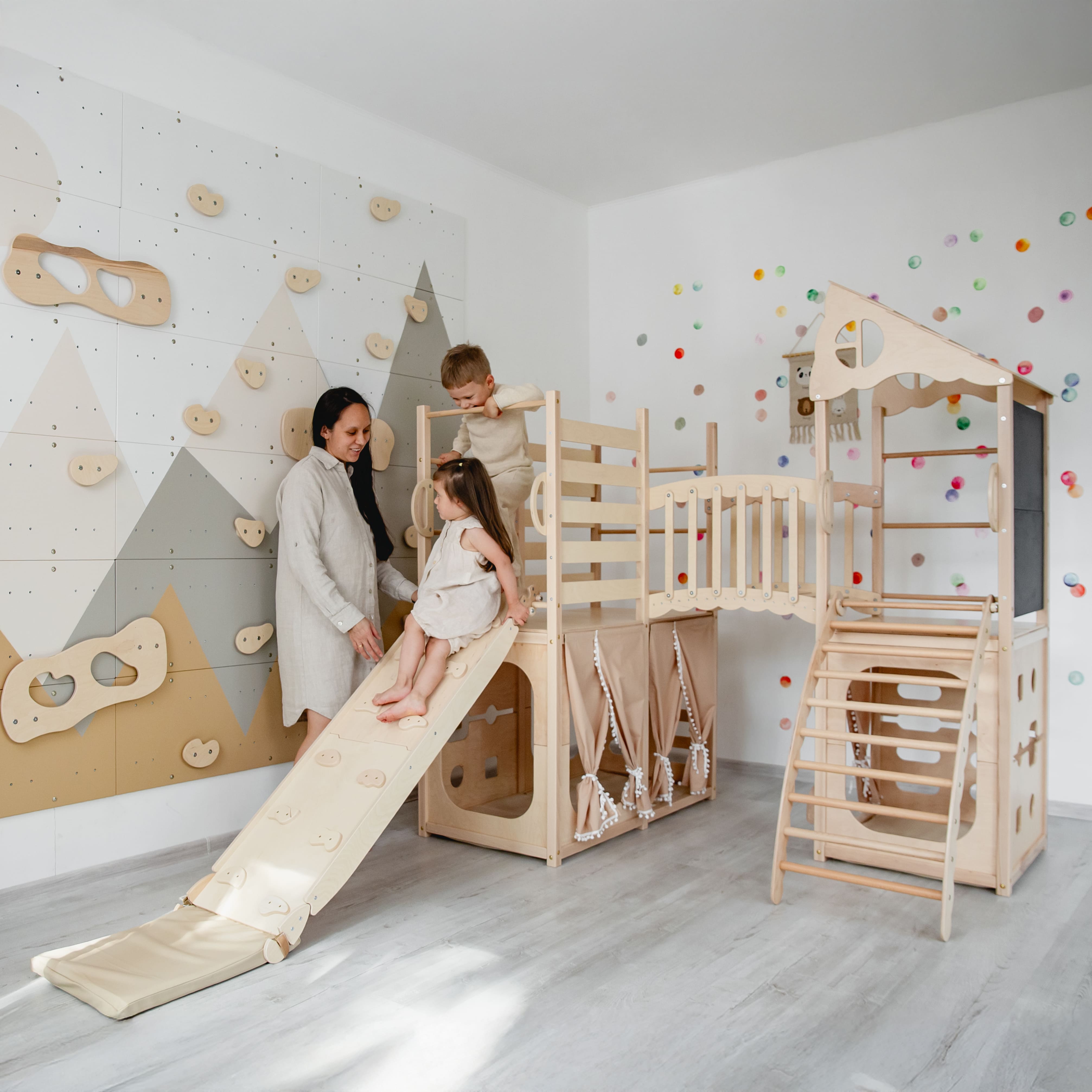 Large Indoor Wood Playground Climber with Houses