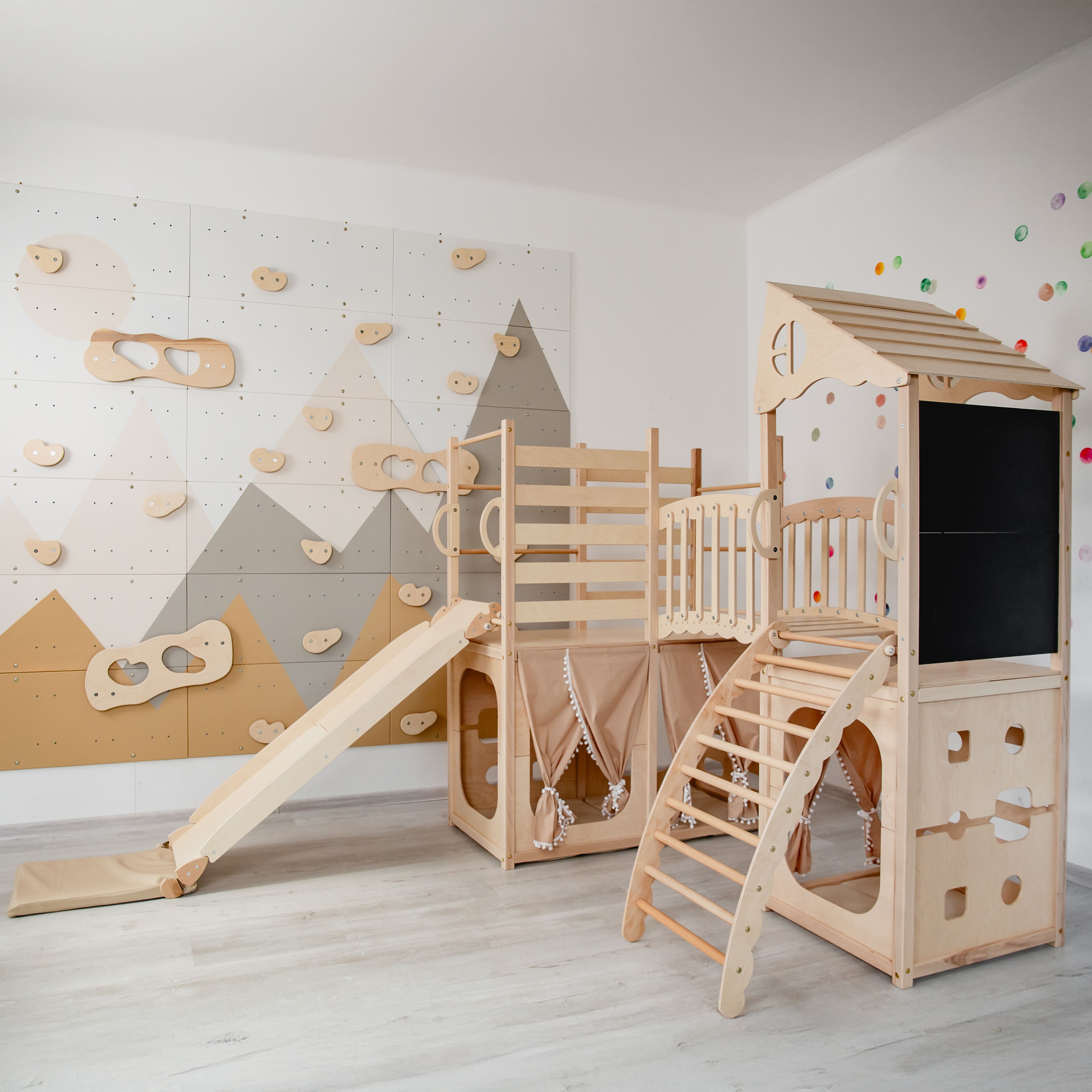 Large Indoor Wood Playground Climber with Houses