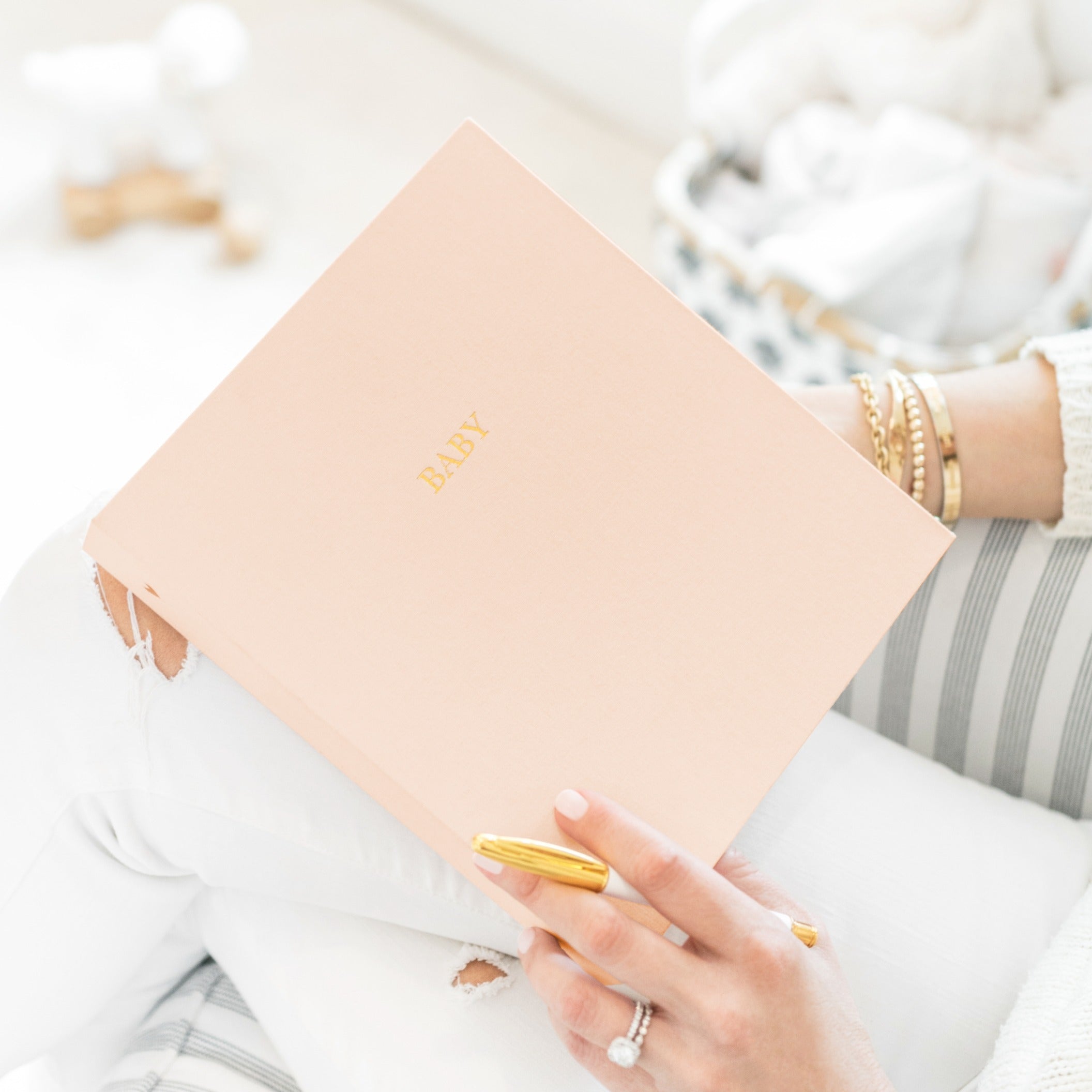 Pink Linen Baby Book