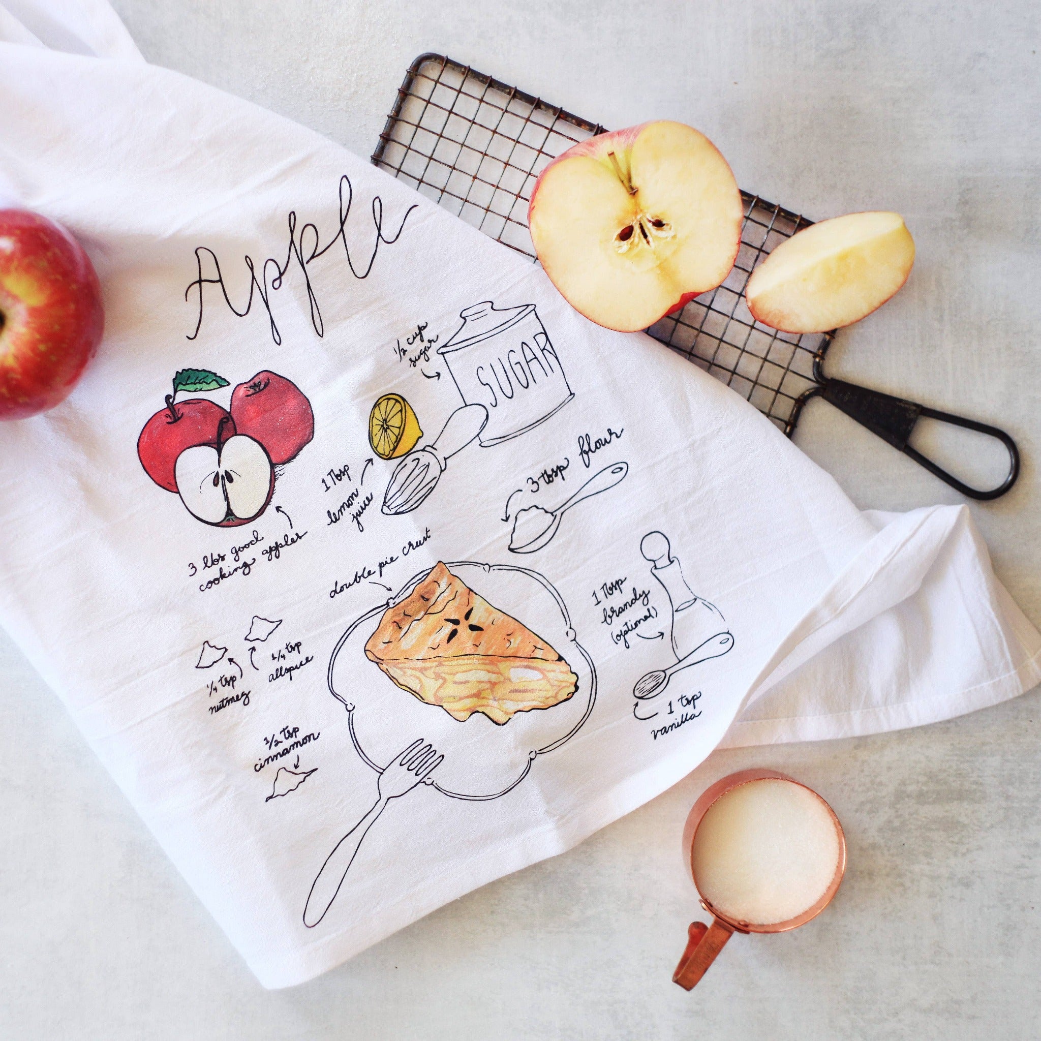 Apple Pie Recipe Tea Towel