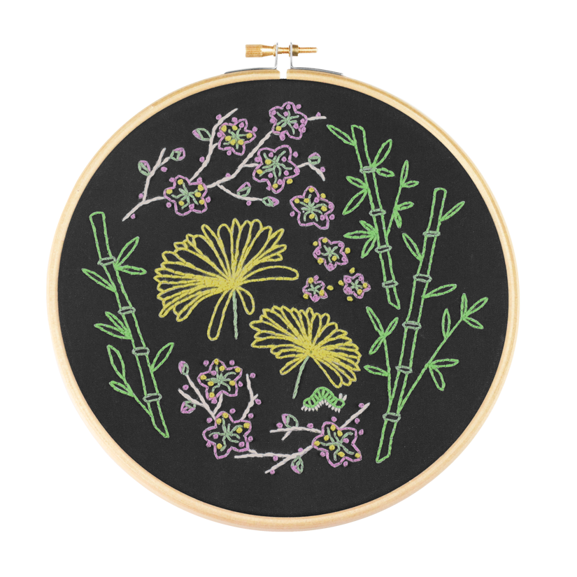 Black Japanese Garden Floral Embroidery Kit