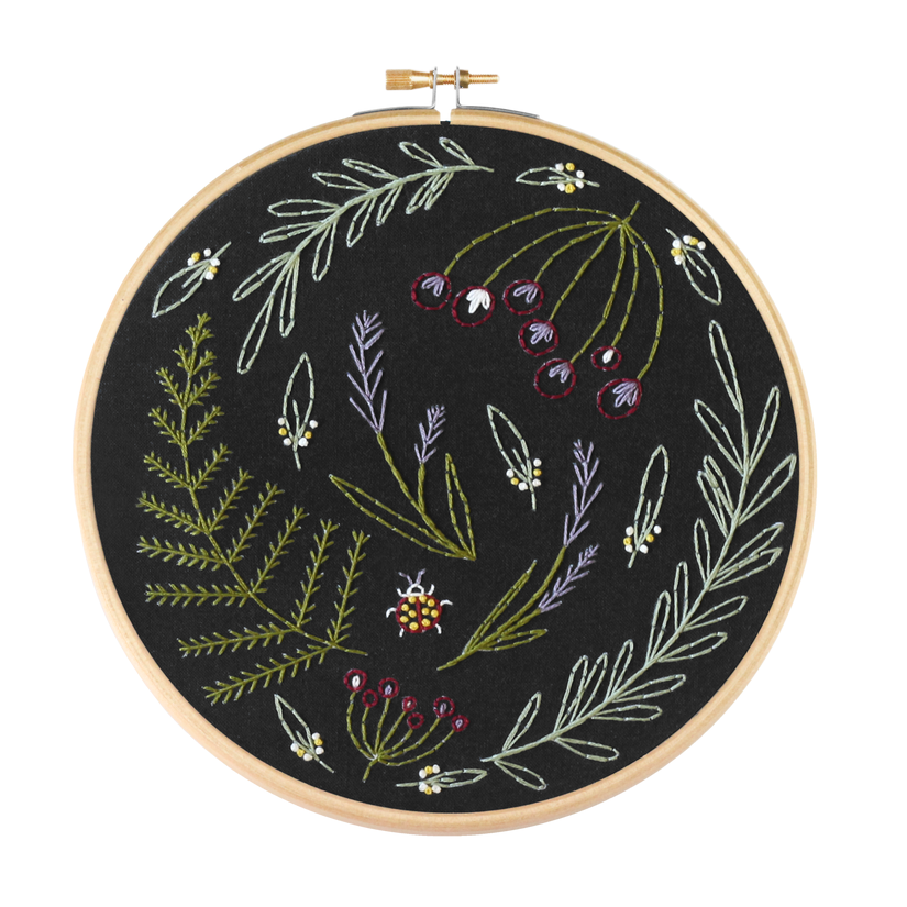 Black Wildwood Floral Embroidery Kit