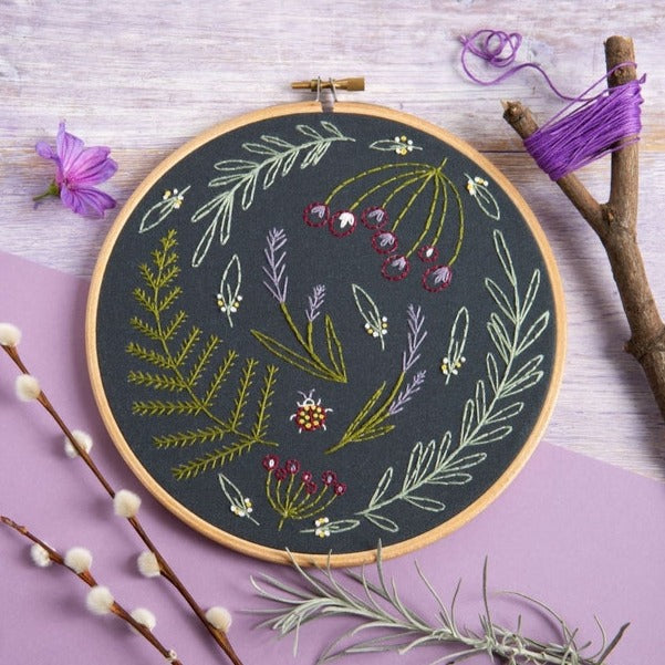 Black Wildwood Floral Embroidery Kit