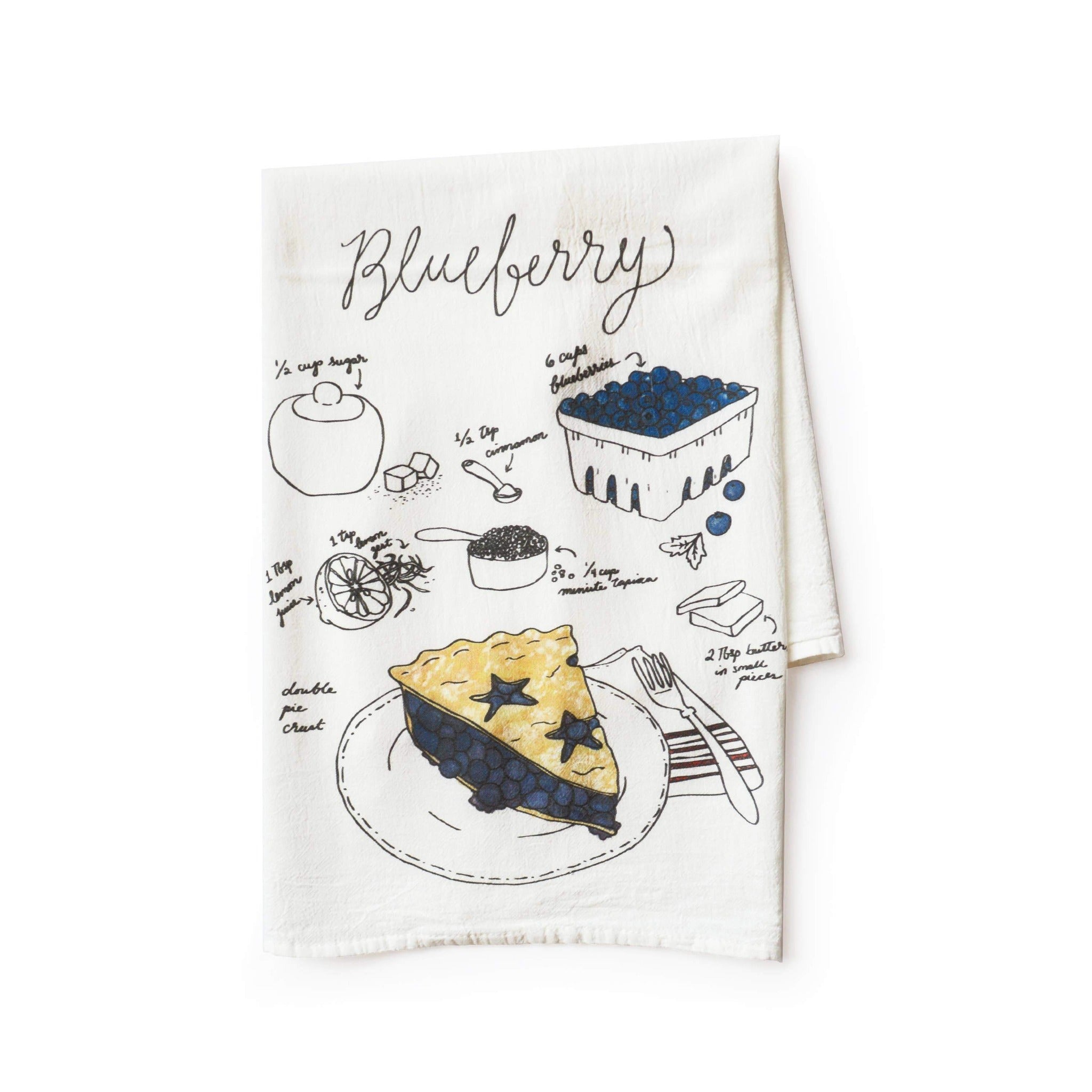 Blueberry Pie Recipe Tea Towel