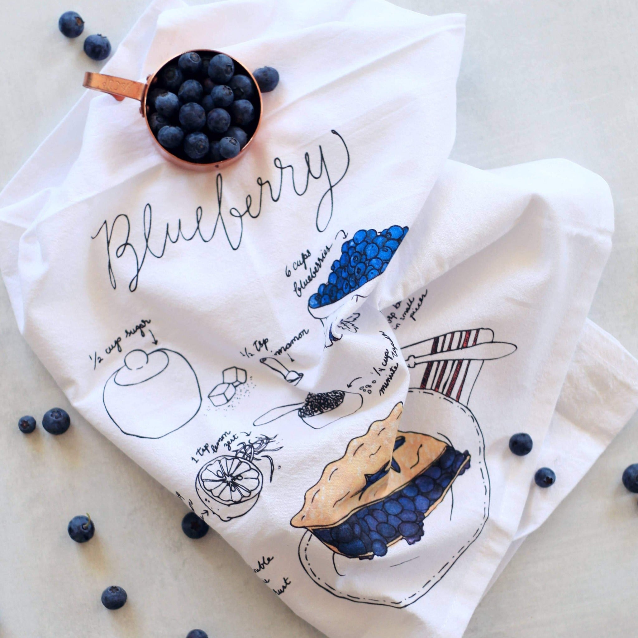 Blueberry Pie Recipe Tea Towel