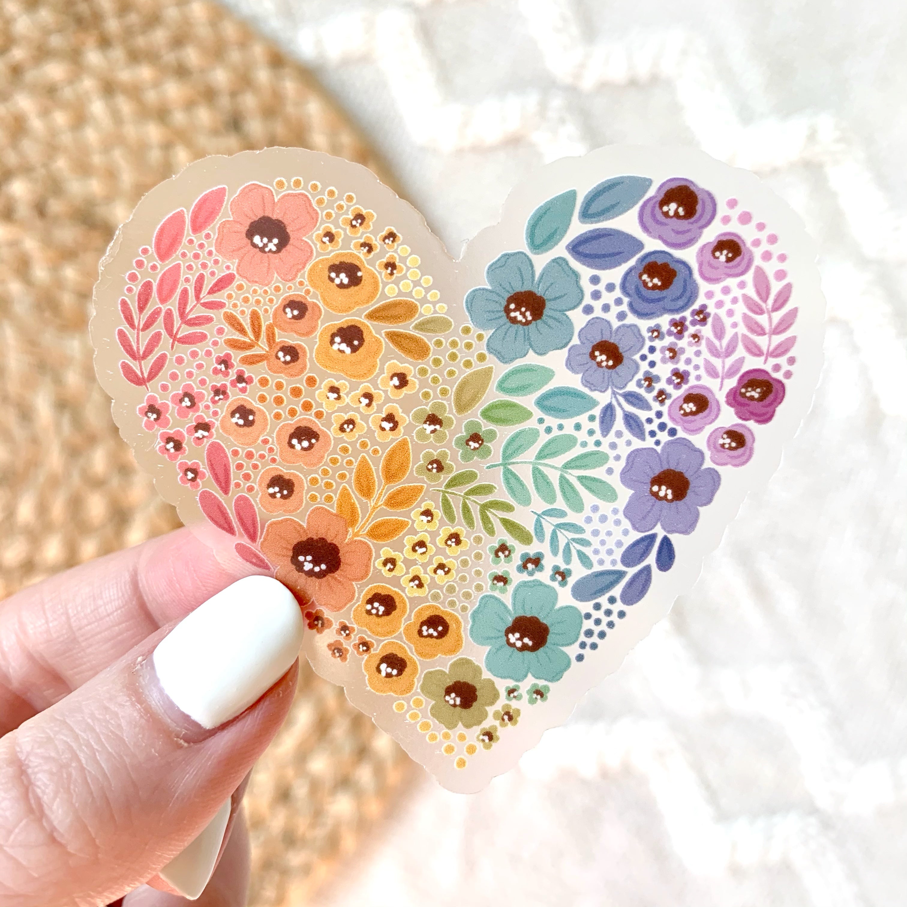 Clear Rainbow Floral Heart Sticker