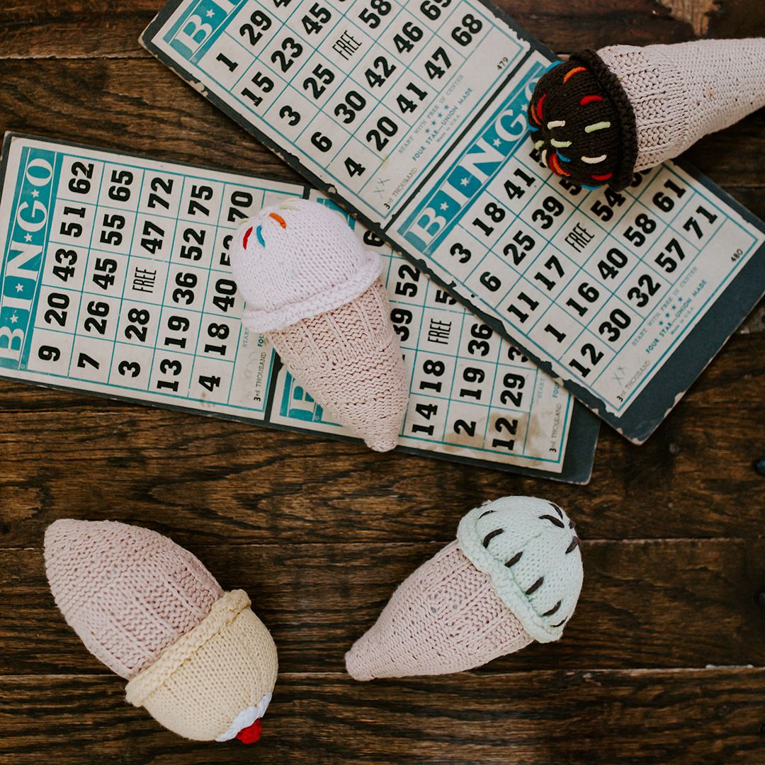 Crocheted Strawberry Ice Cream Cone Rattle