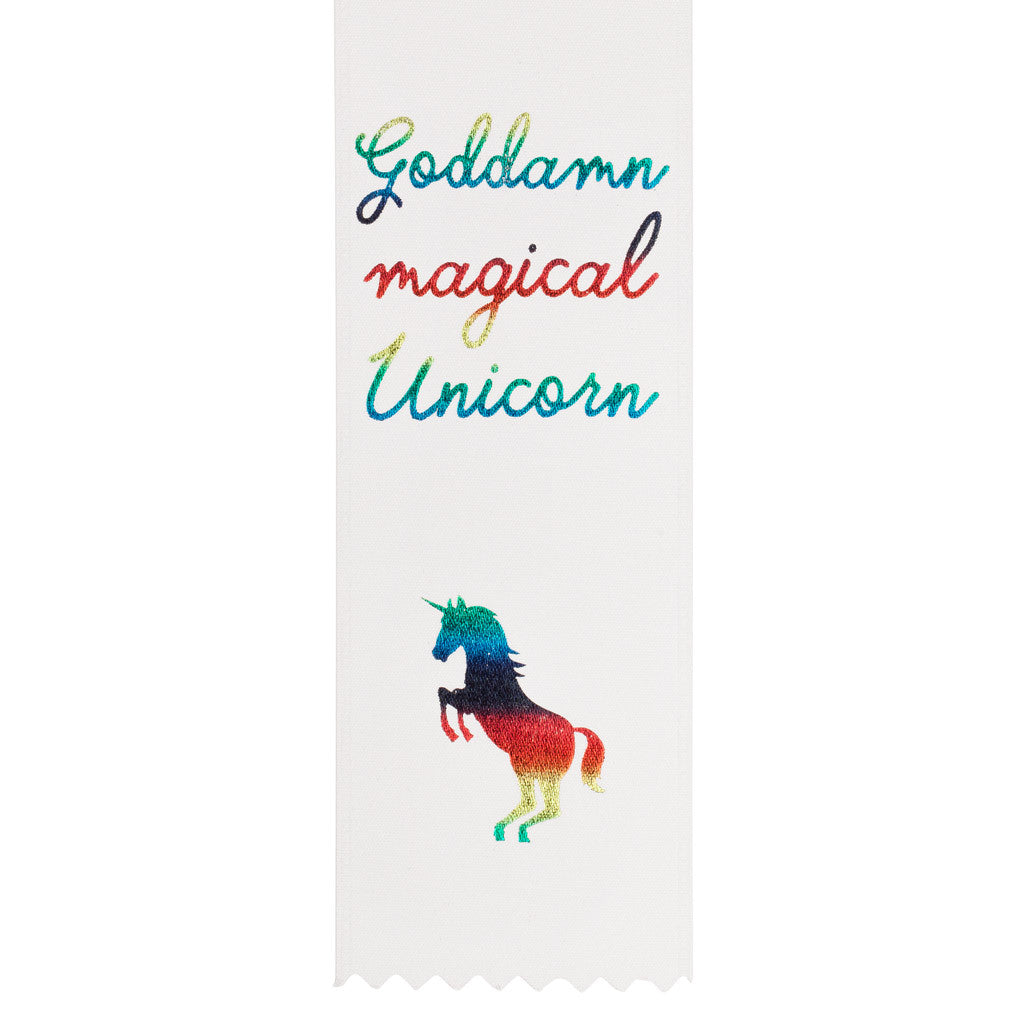 Funny rainbow unicorn award ribbon