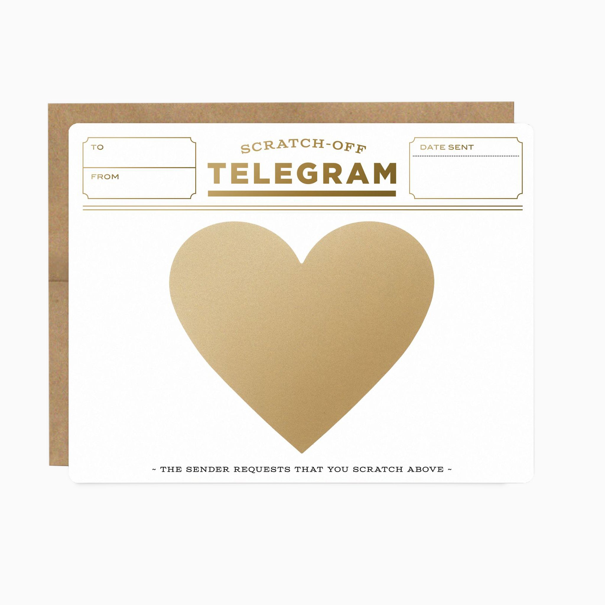 Gold Telegram Scratch-off Heart Card