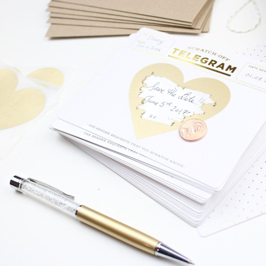 Gold Telegram Scratch-off Heart Card