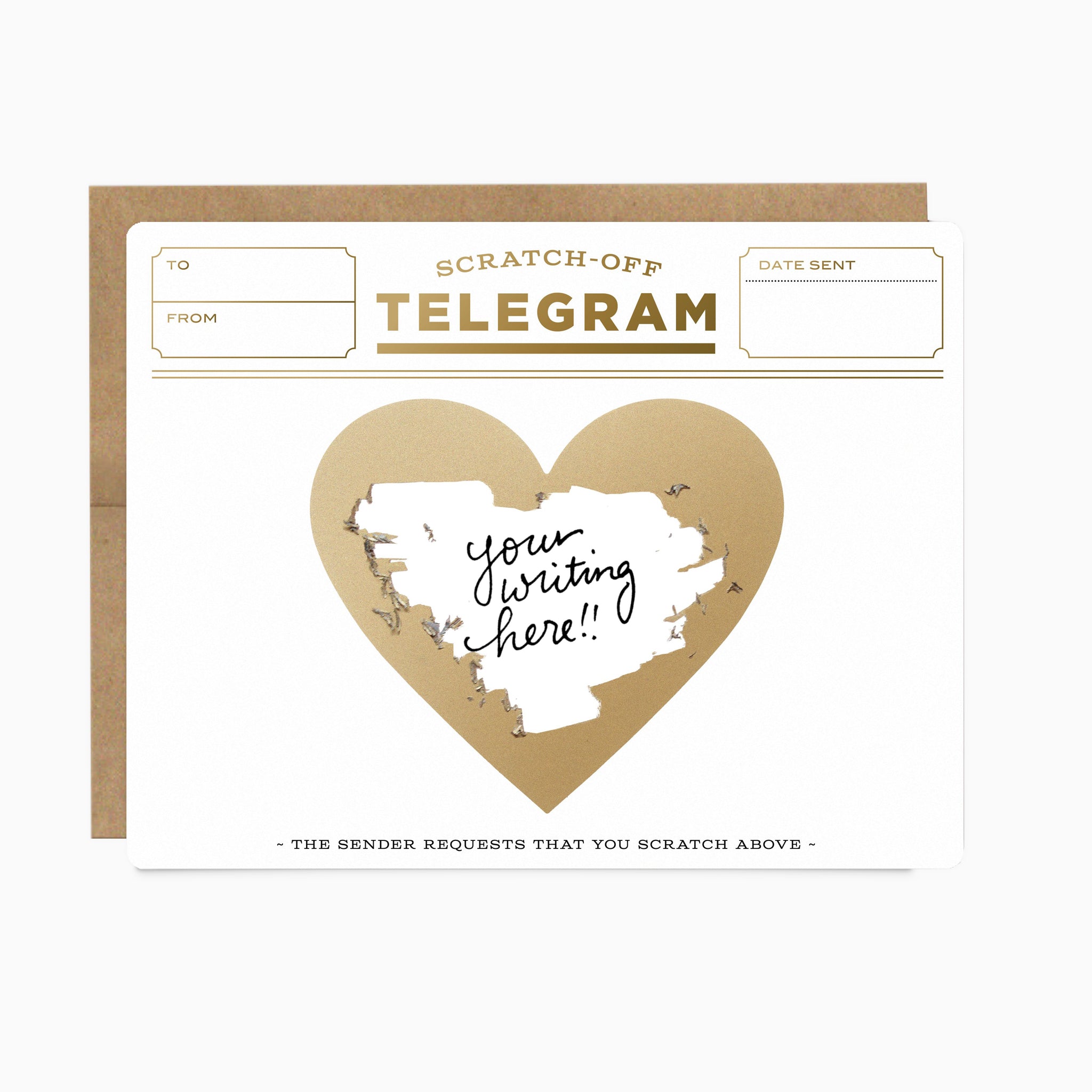 Gold Telegram Scratch-off Heart Card