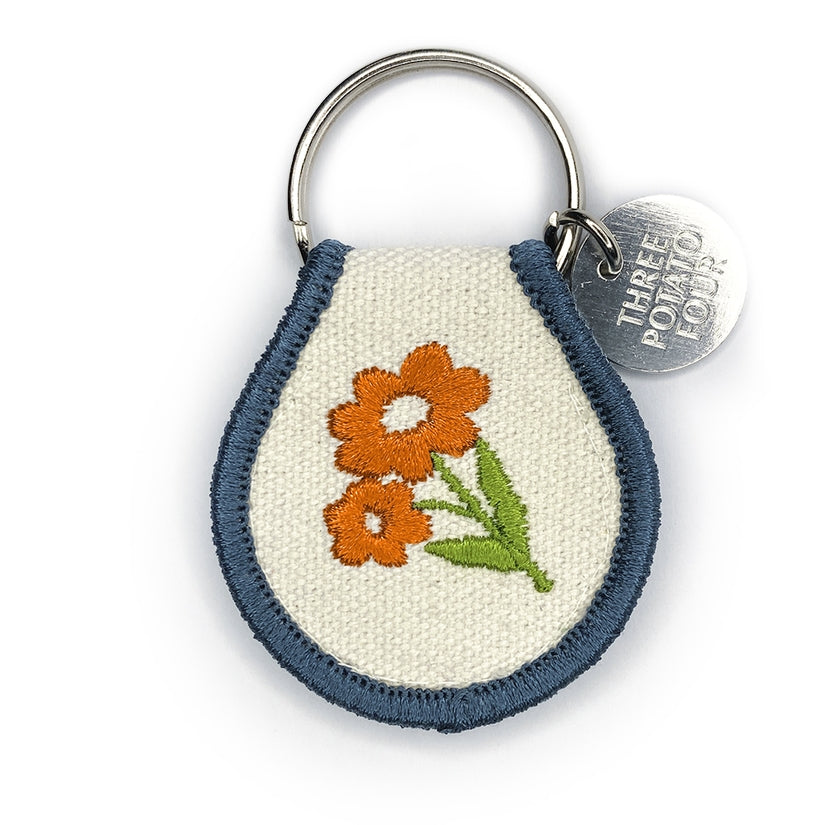 Orange Flower Embroidered Patch Keychain