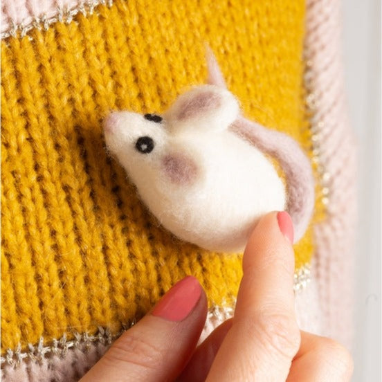 White Mouse Brooch Felting Kit