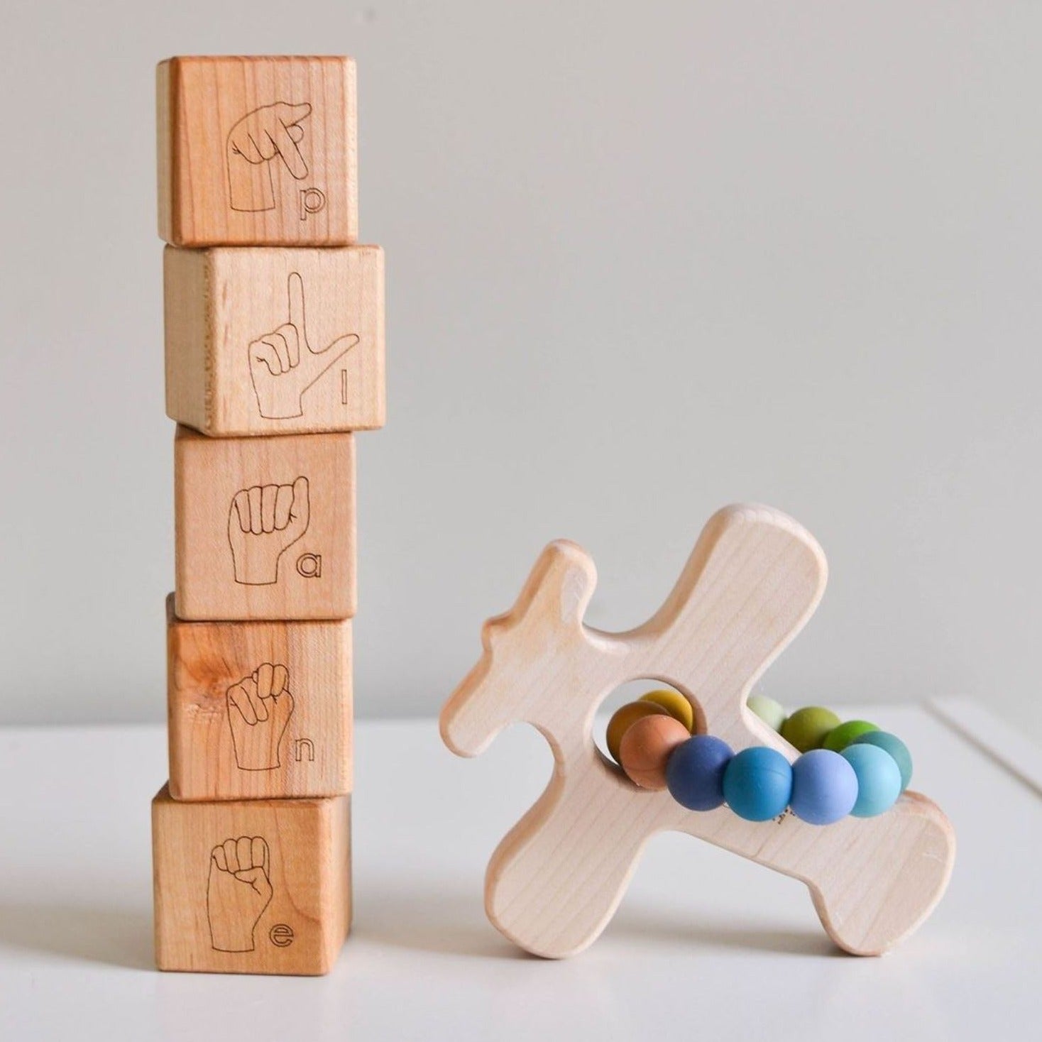Wood Airplane Grasping Teether Toy