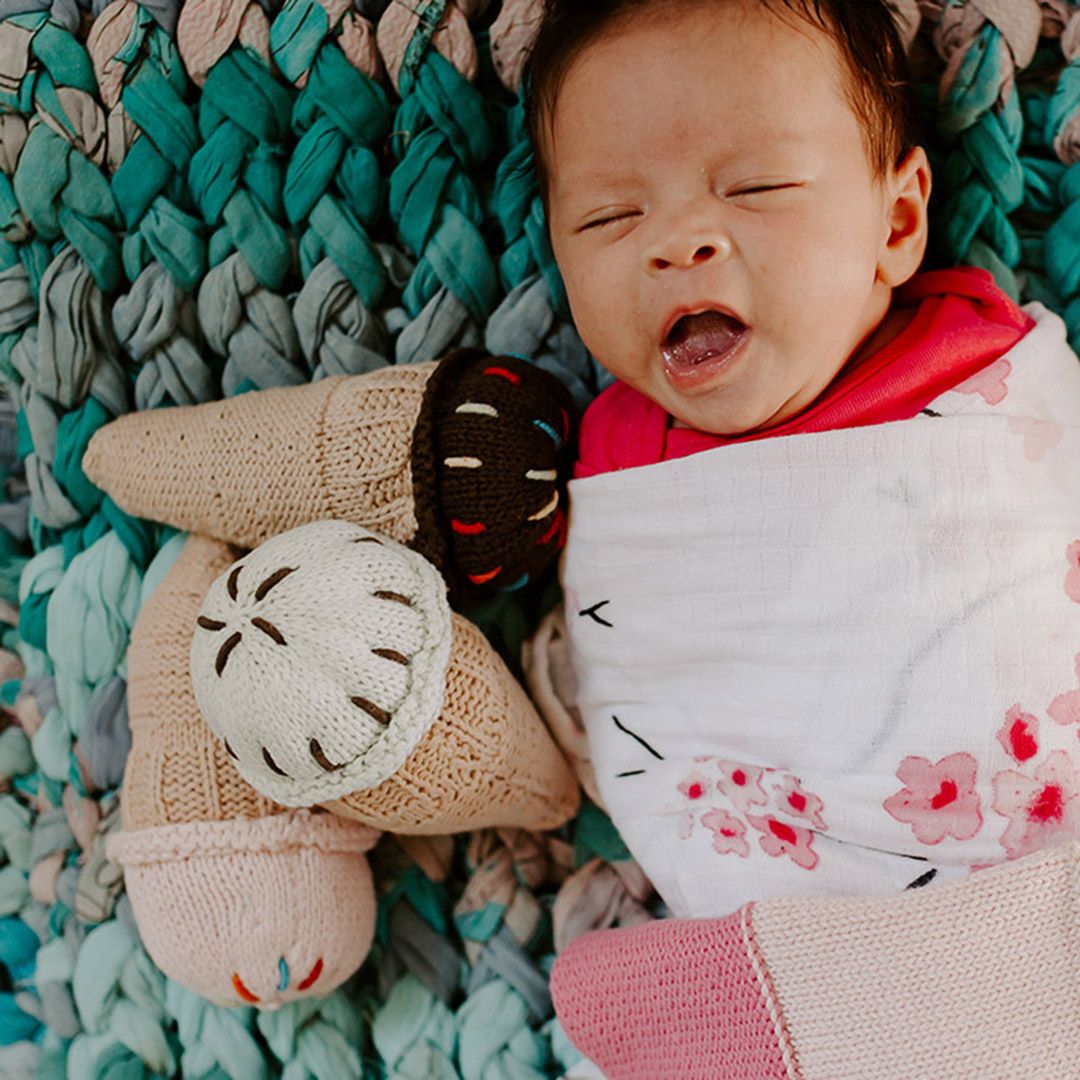 Crocheted Strawberry Ice Cream Cone Rattle