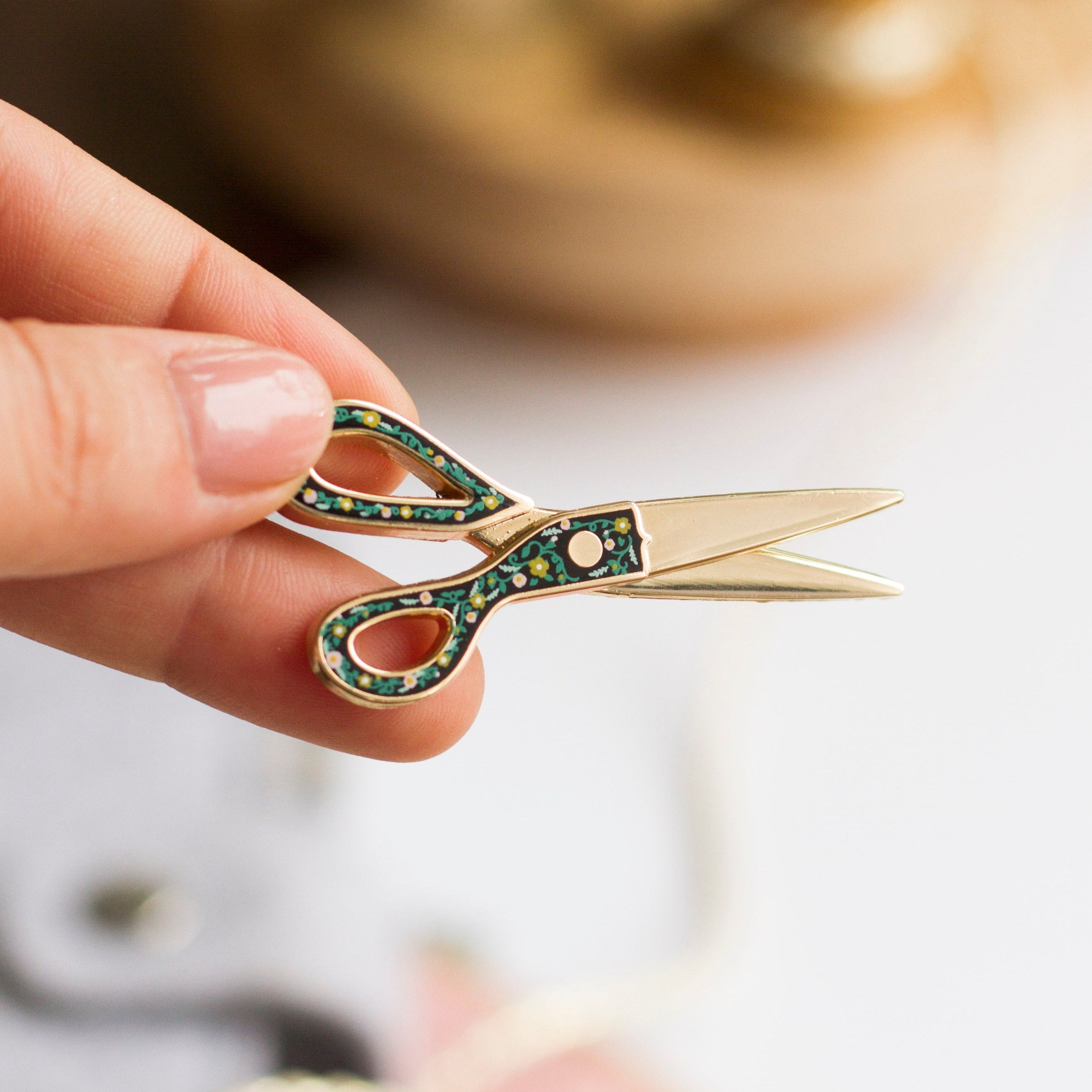 Floral Scissors Interactive Enamel Pin